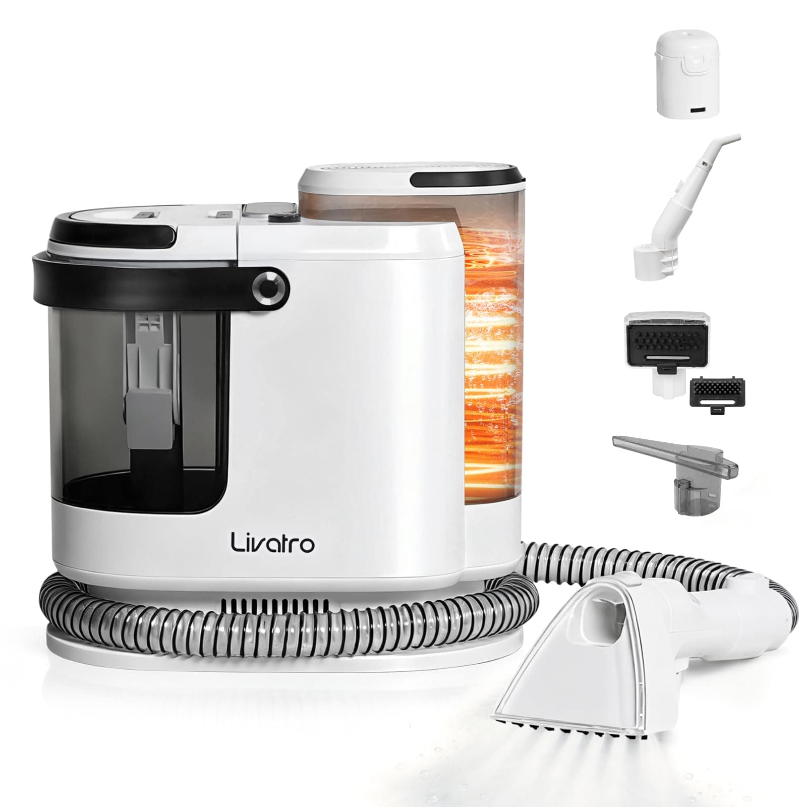 Livatro Lavatappeti e Divani Lava e Asciuga, 1700W Pulitore a Vapore per Divani, 15KPa Lava Tappezzeria, Pulisci Divani a Vapore, Serbatoio da 1,6 L, per Pulito, Mobili Imbottiti, Sofà, Auto