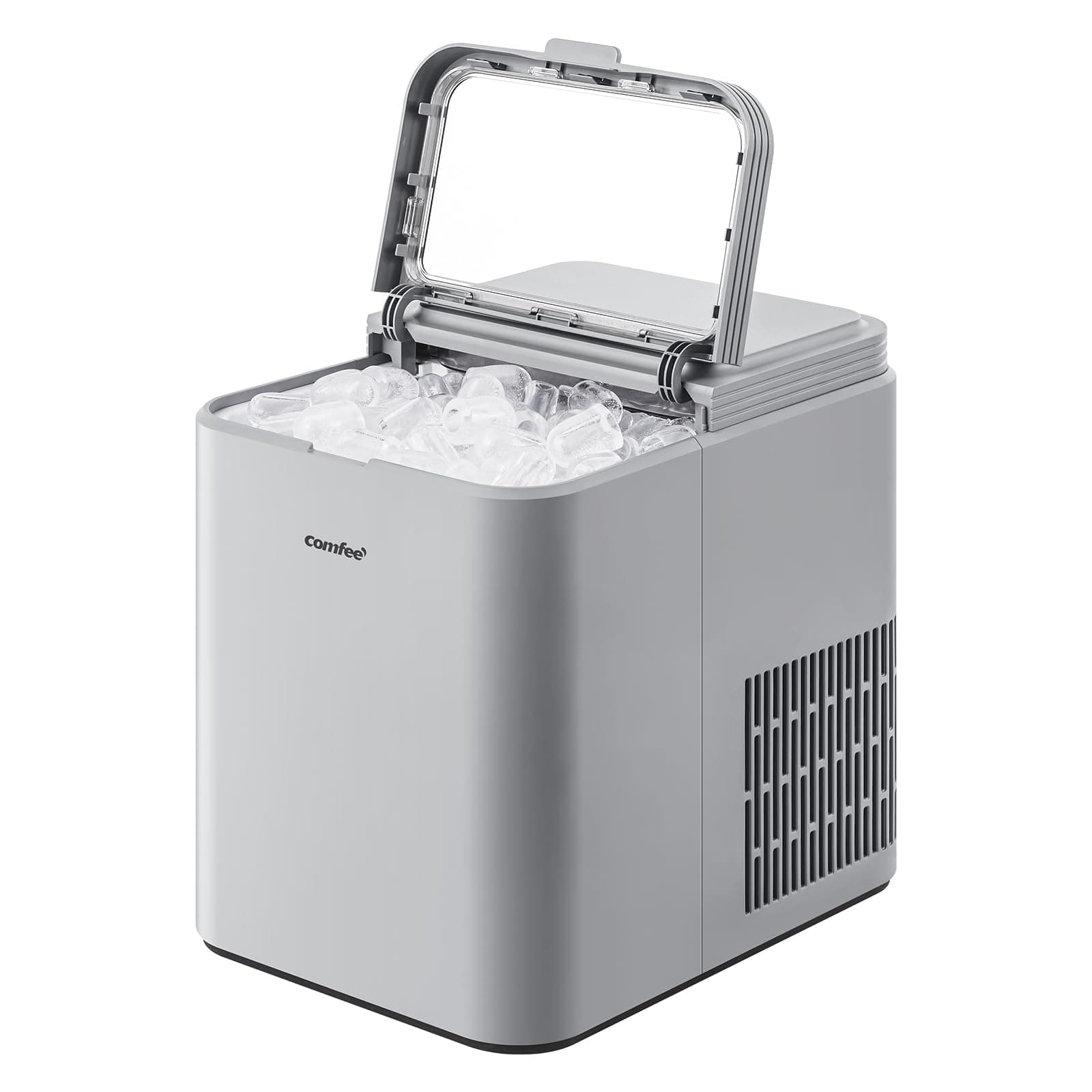 Comfee' RCI12GY1EU(E) Eiswürfelmaschine, 8 Eiswürfel in 6 Min.,12 kg/24 Std.,1,3L Wassertank, Selbstreinigungsfunktion, Kompakter Bullet Ice Maker, inkl.Eisschaufel & Korb für Zuhause-Grau
