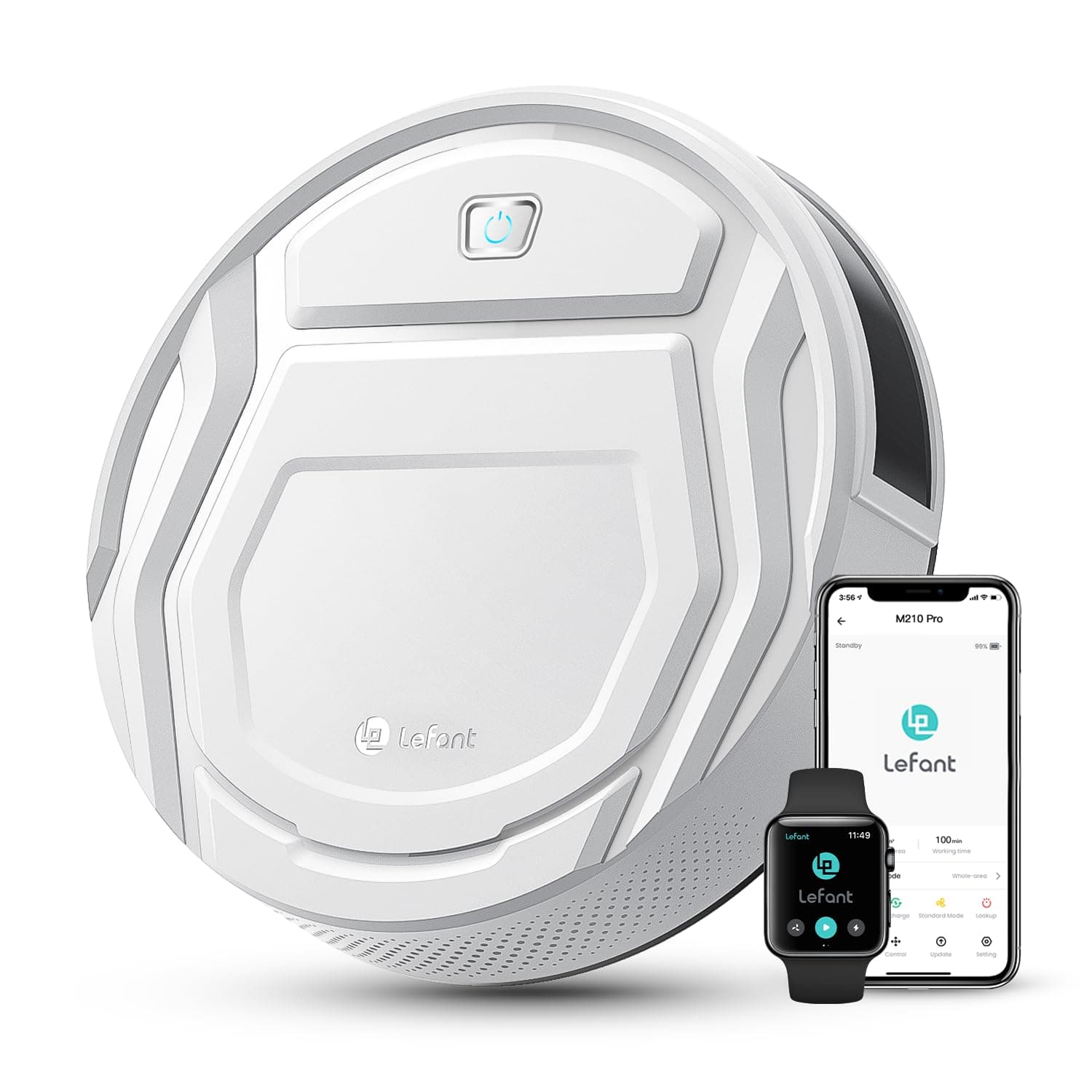 LEFANT M210P Robot Aspirapolvere, 2200Pa Potente e Silenzioso, Ultrasottile 7,8 cm, WiFi/App/Alexa, Autonomia 120 Min, Potenziamento Tappeto Adatto Ideale per Peli Animali, Tappeti e Pavimenti Duri