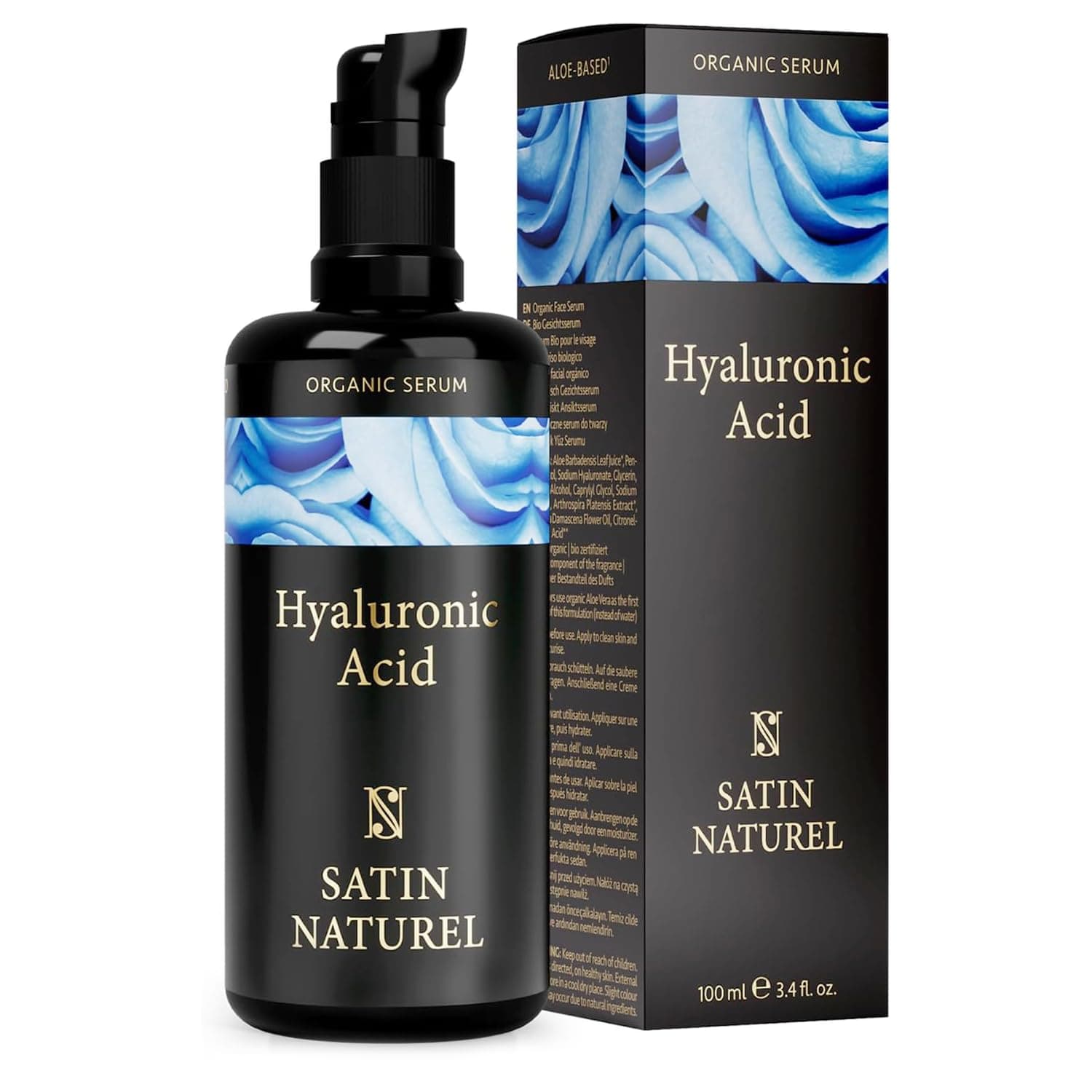 Satin Naturel Sérum de Ácido Hialurónico Alta Eficacia 100 ml - Sérum Facial Bio con Ácido Hialurónico - Sérum Hidratante Antiedad - Vegano - Hidratación 24 h - Cuidado Facial para Mujeres y Hombres