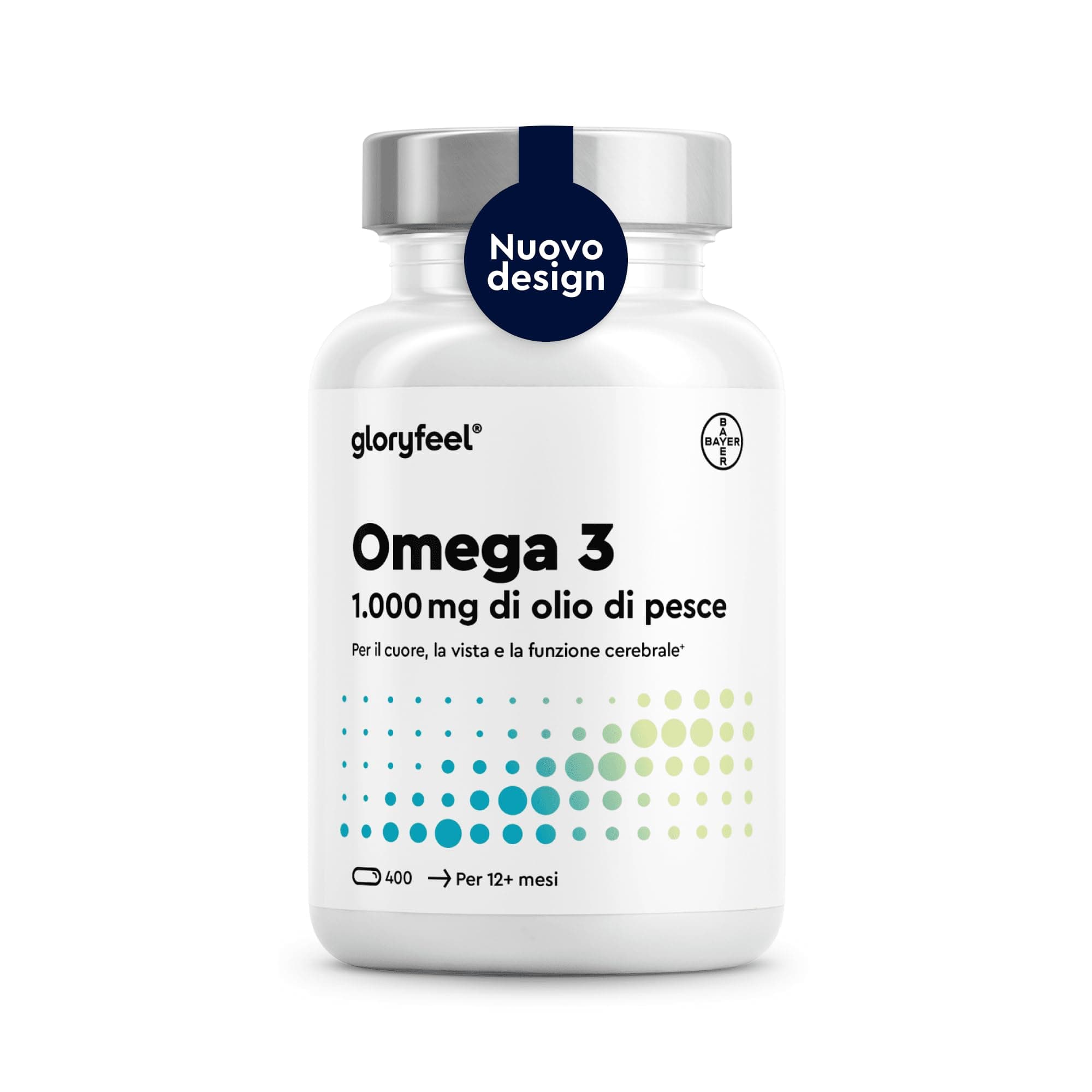 Omega 3 Olio di Pesce 400 Capsule Eletto PRODOTTO DELL'ANNO 2025 (1 anno), Softgel Omega-3, 1000mg Alto Dosaggio, Vista, Cuore, Cervello, 180mg EPA & 120mg DHA, Integratore Fish Oil