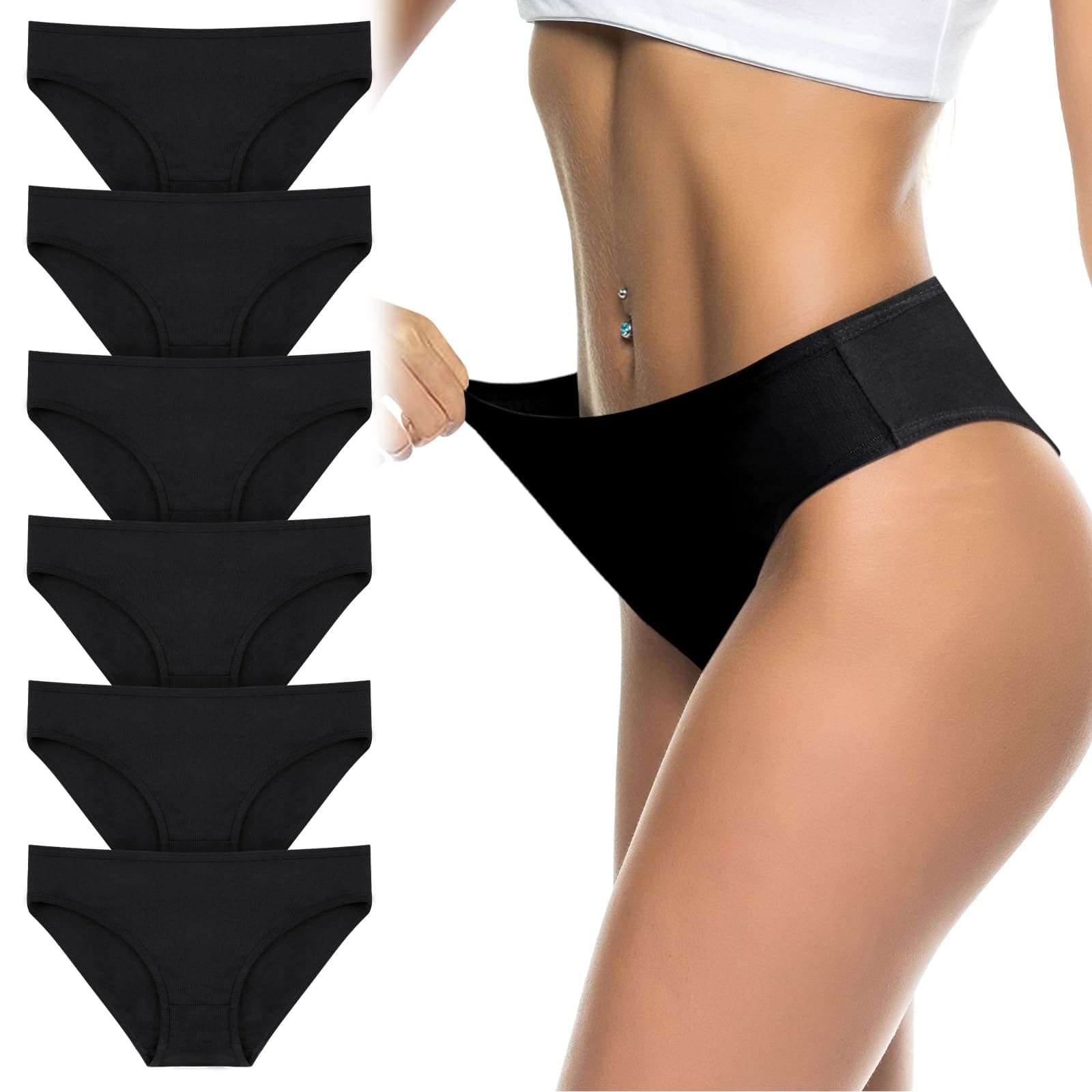 flintronic 6PCS Bragas Mujer Algodón, Braguita de algodón, Elástico Culotte Cintura, Braguitas Ropa Interior Cómoda y Sexy, Media Ropa Interior Cómodas y Suaves
