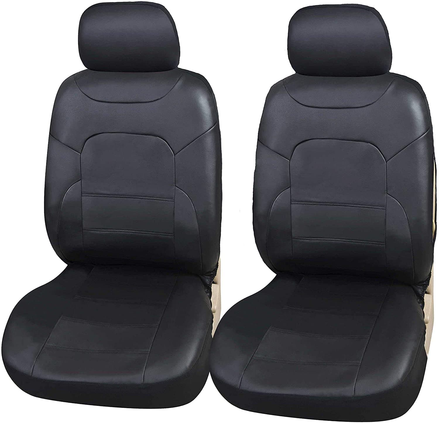 upgrade4cars Housses de Siège de Voiture Avant Simili-Cuir Universelle Noir | Housse de Sieges Auto Universel pour Conducteur et Passager | Accessoire Interieur