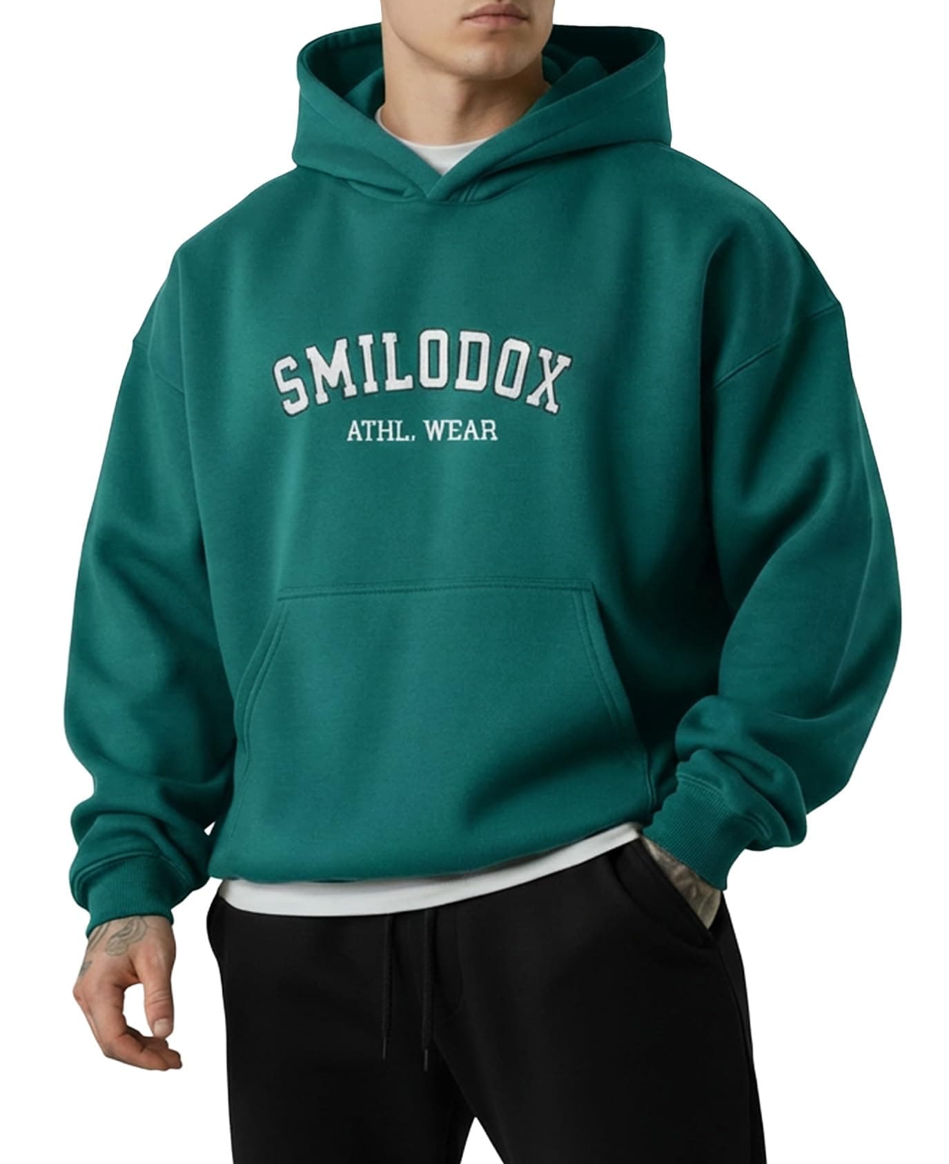 SMILODOX Hoodie Herren Kayson, Oversize Kapuzenpullover mit Frontprint, große Kapuze Sweatshirt, Kängurutasche, weicher Stoff, Warmer Pulli ideal für für Streetstyle, Alltag und Freizeit