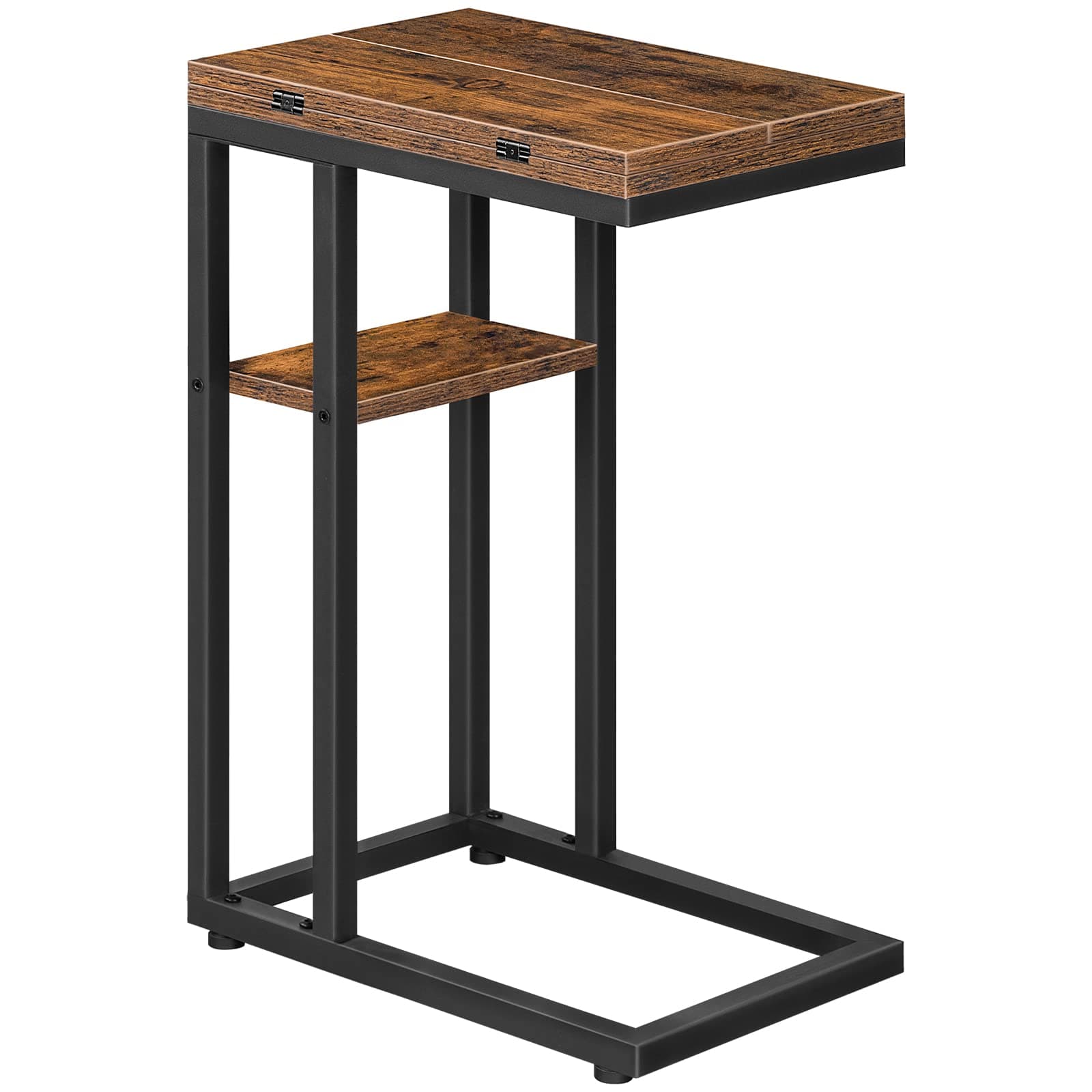 HOOBRO Mesa Auxiliar Plegable en Forma de C, Mesa de Café de Estilo Industrial con Estante de Almacenamiento para Salón, Dormitorio, Marrón Vintage EBF29SF01
