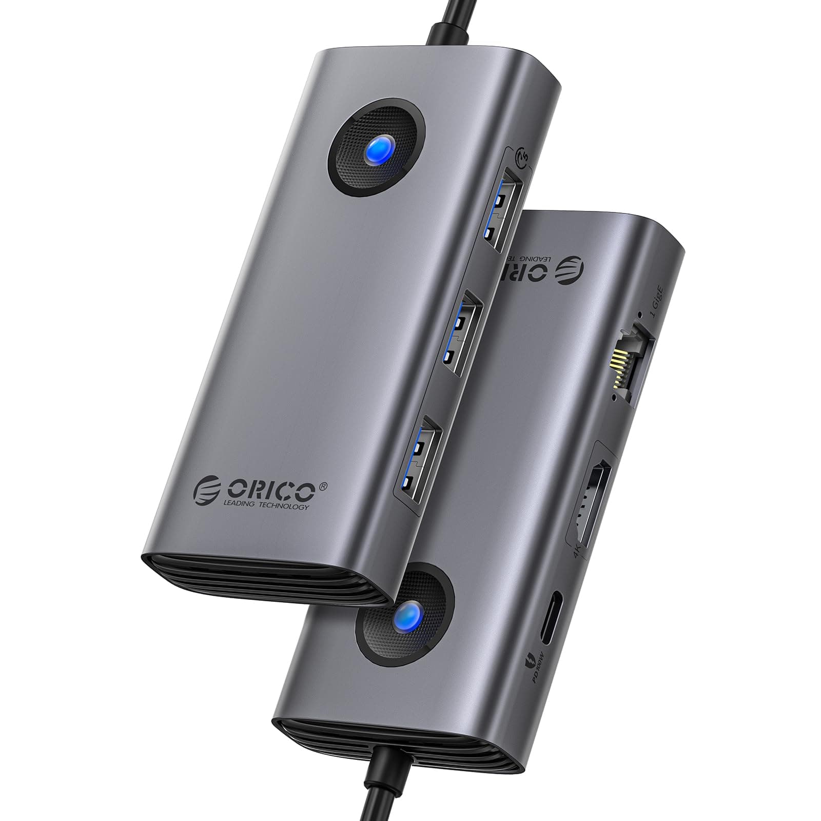 ORICO Docking Station, 6 EN 1 Hub USB C con HDMI 4K@30Hz + PD100W + 3 Puertos USB 3.0+Ethernet, Multipuerto USB 3.0 Adaptador Compatible con MacBook/DELL/HP/Surface