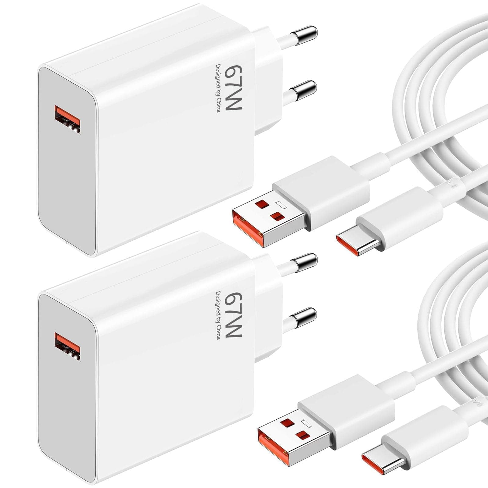 2Pack 67W Caricatore Rapido Adattatore USB per Xiaomi,Caricatore Caricatore Turbo con Cavo USB C 2m per Xiaomi Redmi 13T/13/12S Ultra/13 Lite/12X/11T,Note 15 Pro/14 Pro/13 Pro/12 11 Pro,Poco F5 X5 Pro