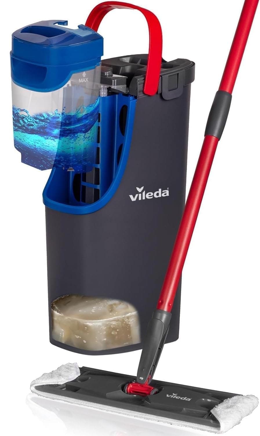 Vileda - H2pro Balai Plat - Système Innovant à Double Réservoir Distinct - Balai Plat avec Recharge Microfibre - Sépare l'eau Propre et Sale pour Une Hygiène Impeccable - Design Ergonomique