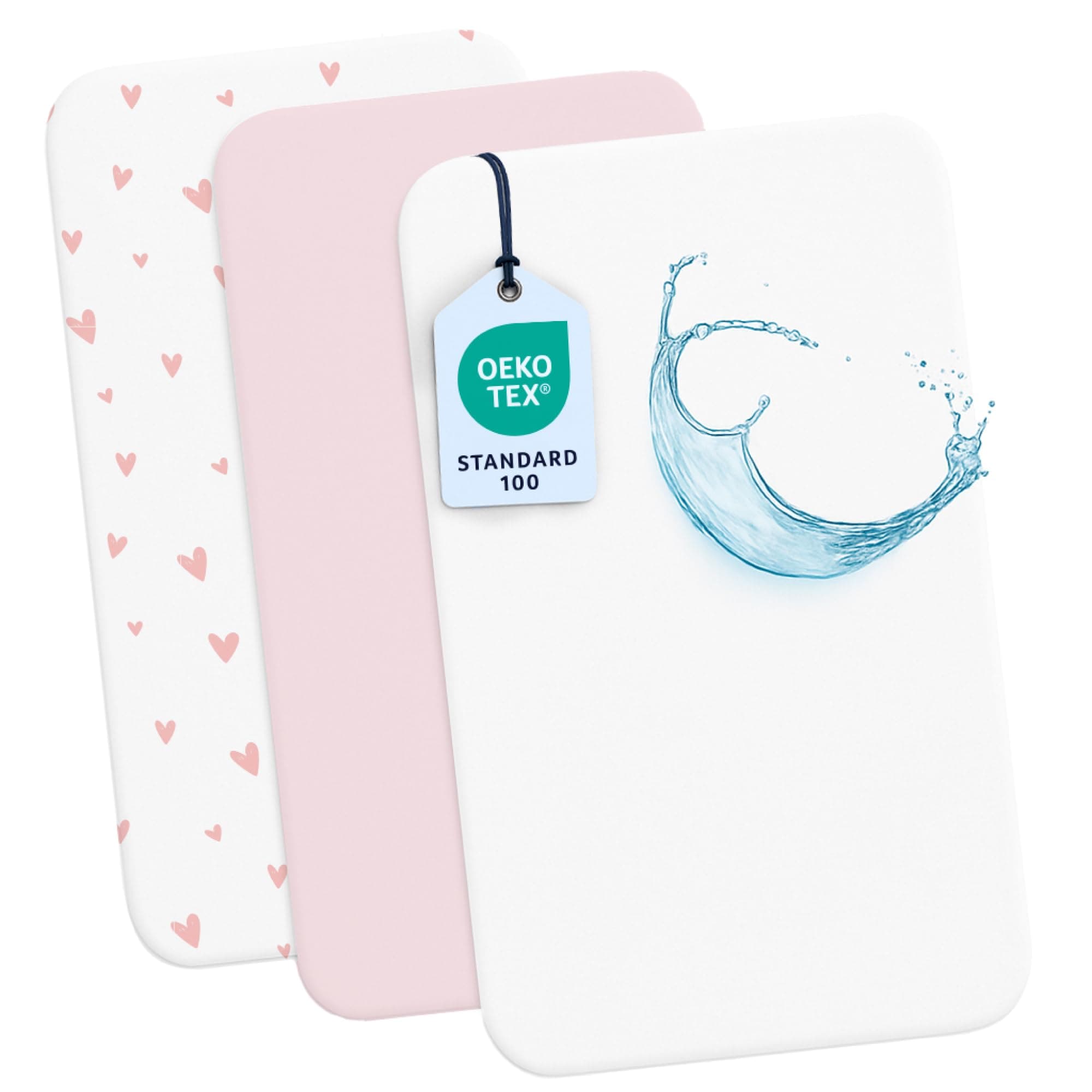 Dreamzie 2 Sabanas Minicuna + 1 Protector Colchón Cuna Impermeable Bebe⎥100% Algodón para Cuna, Moisés - 50x83 cm Estampado Heart