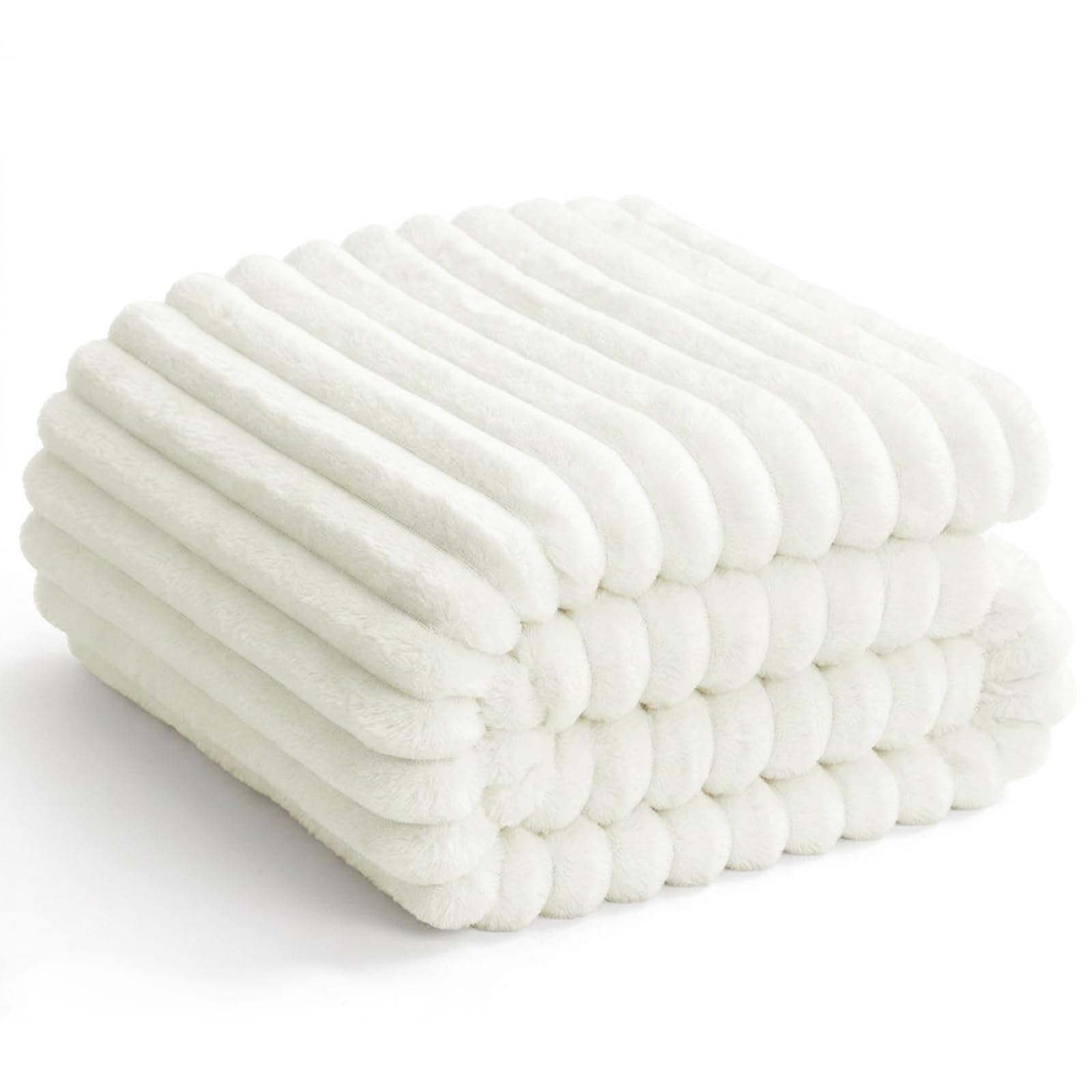 WAVVE Coperta Plaid Pile 150x200 cm, Coperta Letto Singolo/Letto Matrimoniale, Coperta di Flanella a Righe per Soggiorno, Letto, Coperta Divano Caldo Morbida, Lana Bianca