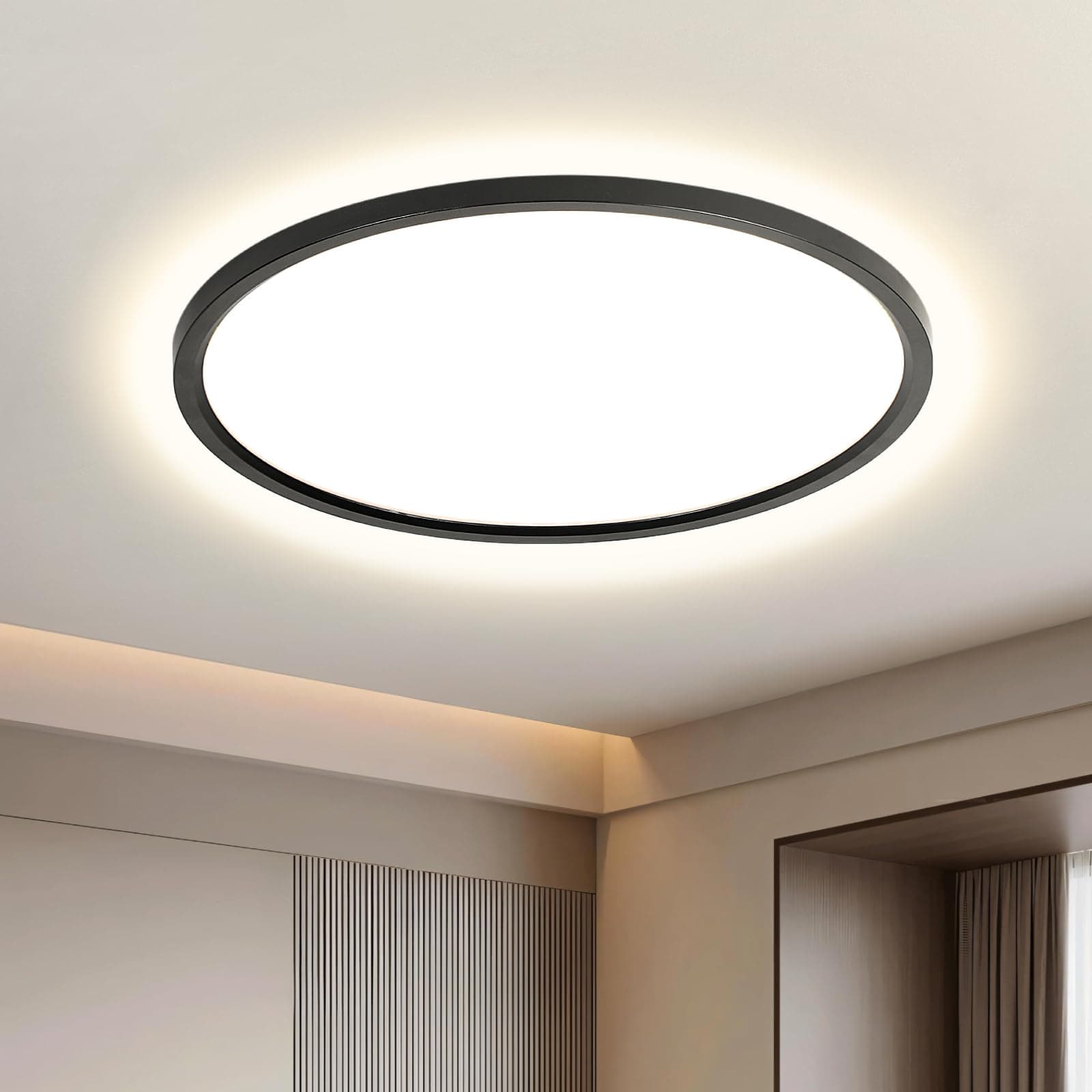 EASY EAGLE Plafoniera LED Soffitto 40cm Rotonda, 4000K Luce Naturale, Nero Lampadario LED Soffitto, IP44 Impermeabile Lampada da Soffitto per Bagno Balcone Cucina Soggiorno Ufficio