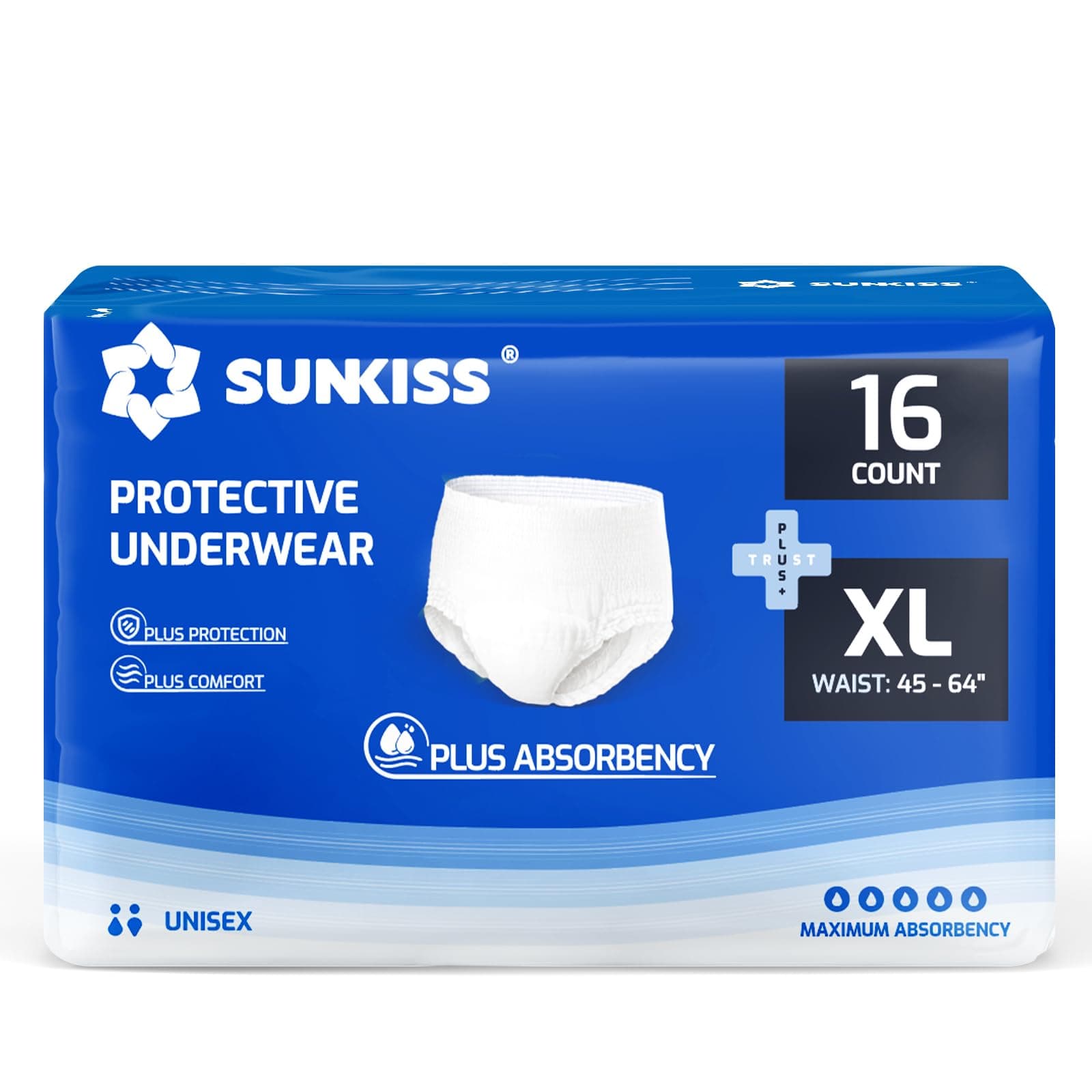 SUNKISS TrustPlus Culottes Adultes pour lncontinence, Culotte Absorbante pour Homme et Femme, Contrôle des Odeurs, Unisexe, Taille XL, 16 Unités