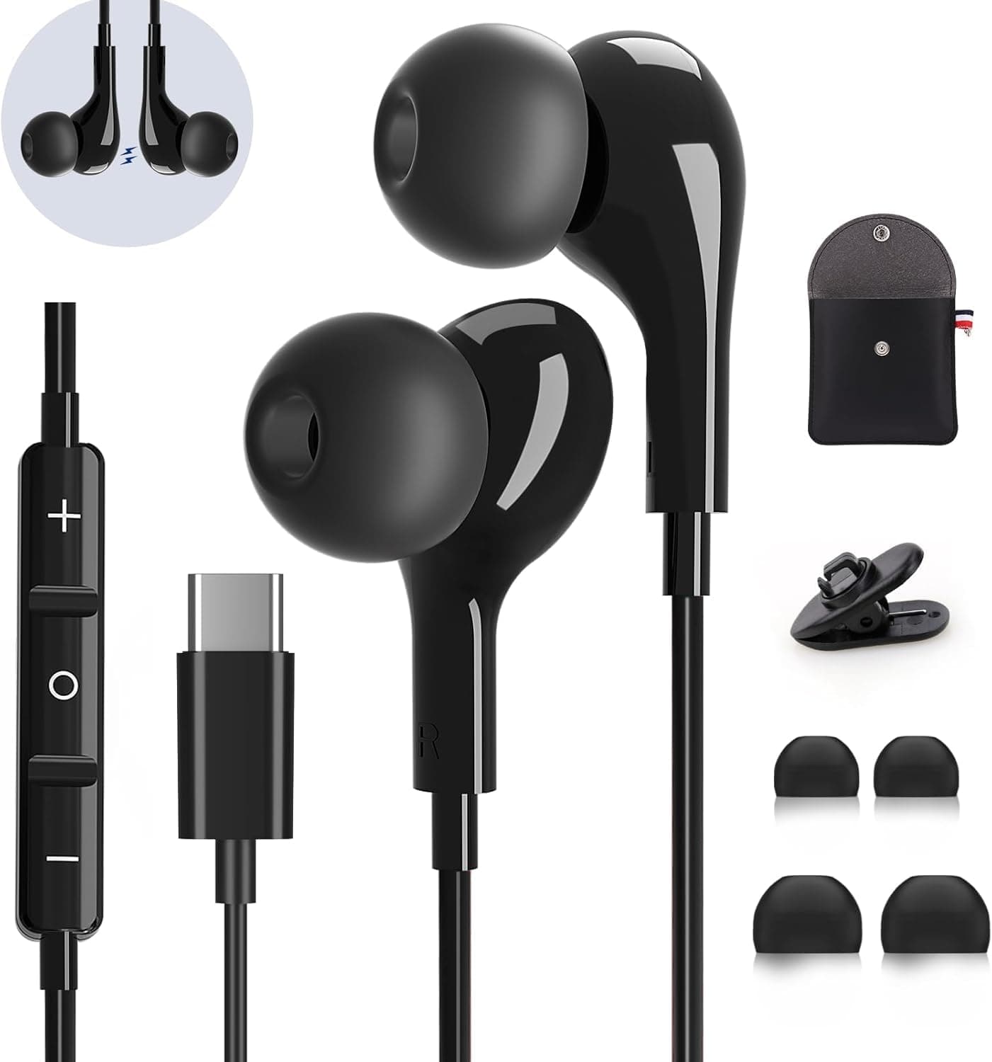 Écouteurs USB C pour Samsung Galaxy S26 S25 S24 S23 S22 Ultra A56 A16 A55 5G A16 HiFi Stéréo Magnétique Ecouteurs Filaire USB C avec MICR pour iPhone 15 16 17 Pro Max Huawei P60 Pixel 8 7 Pro iPad 10