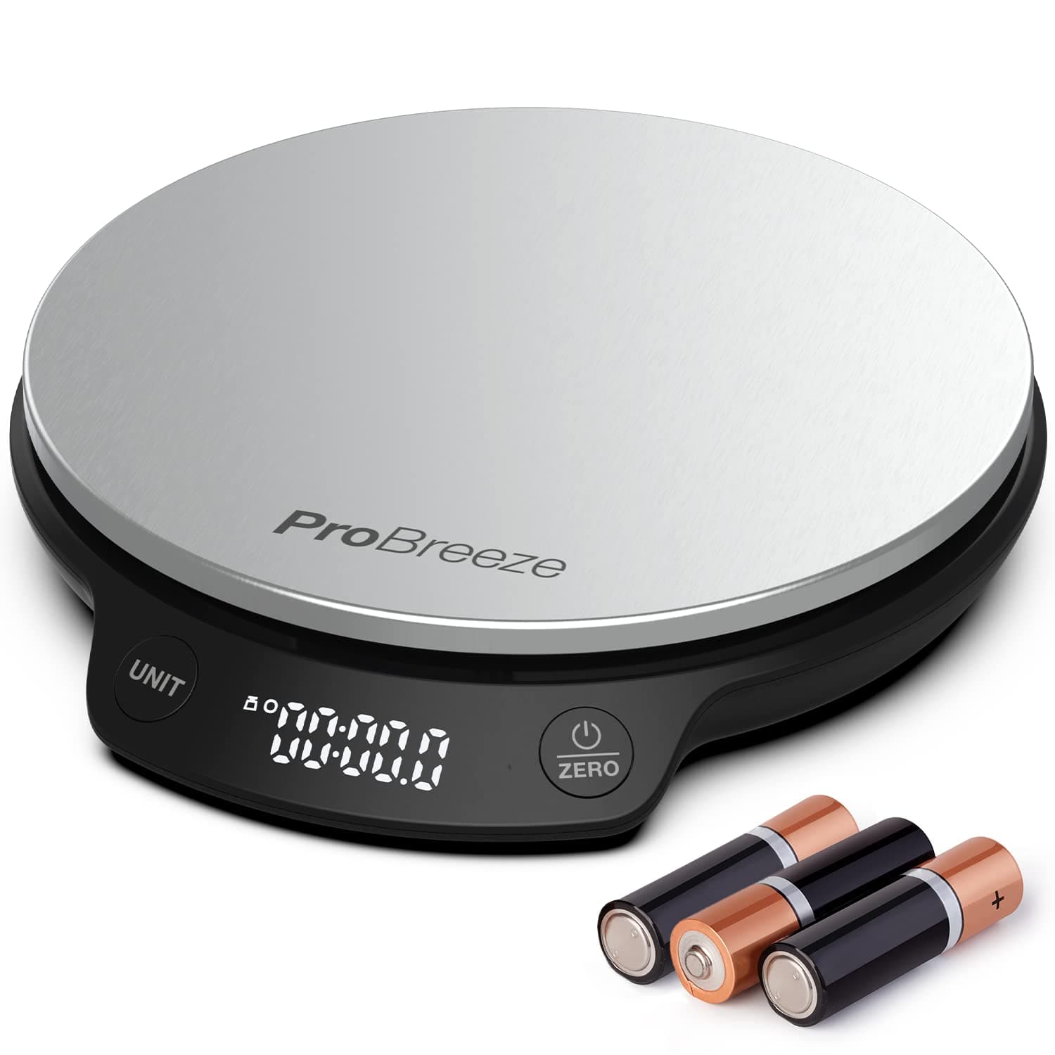 Pro Breeze Küchenwaage digital bis 5 Kg - Professionelle Digitalwaage für präzise Messgenauigkeit bis zu 1g, inkl. Flüssigkeitsmessung, mit großem LCD-Display und Tara-Funktion - Silber/Edelstahl