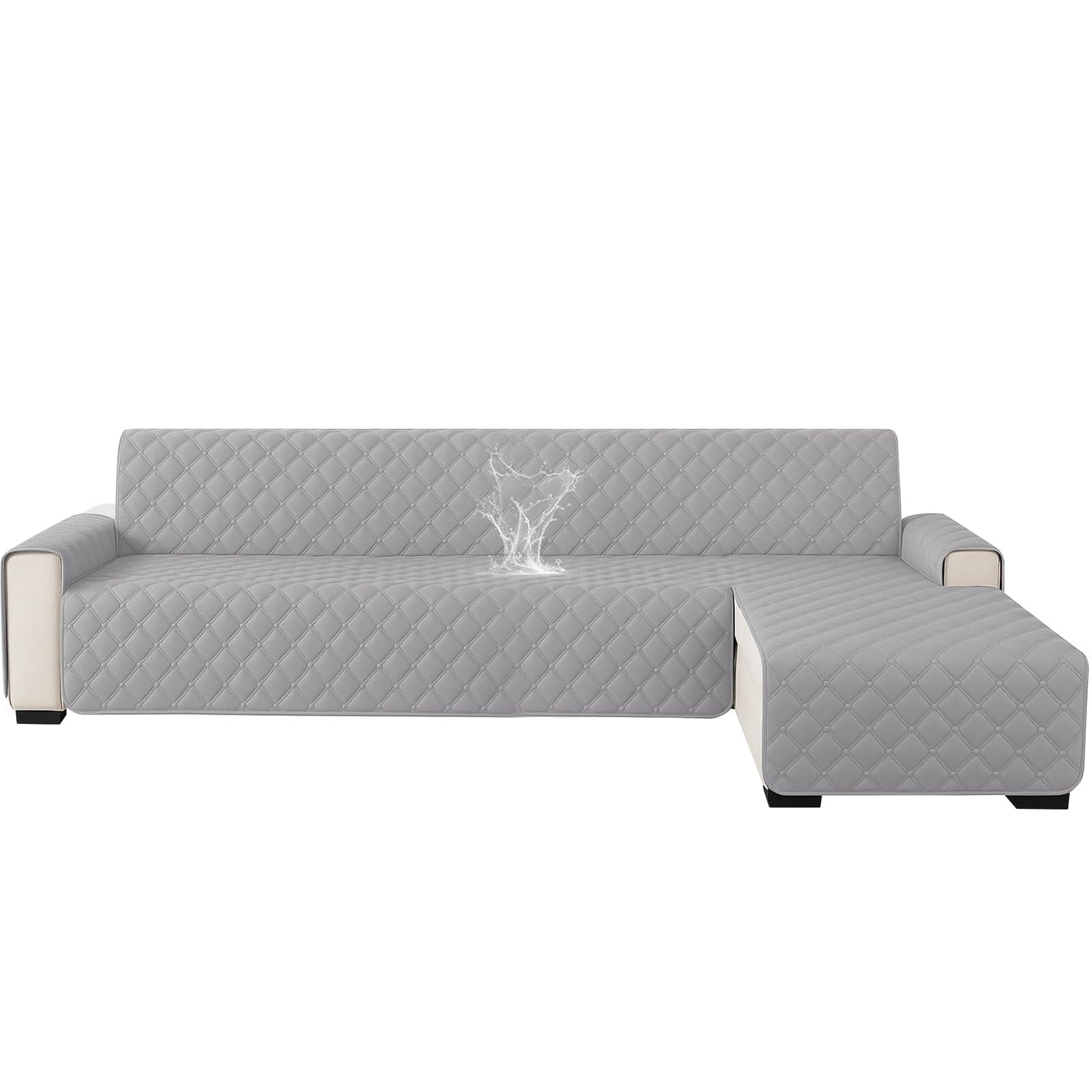 Ystyle Copridivano Impermeabile Con Penisola 3 Posti (L 255 CM), Copridivano Angolare Destra/Sinistra Universale Reversibile, Fodere Divano Forma L Antigraffio Antimacchia, Grigio Chiaro