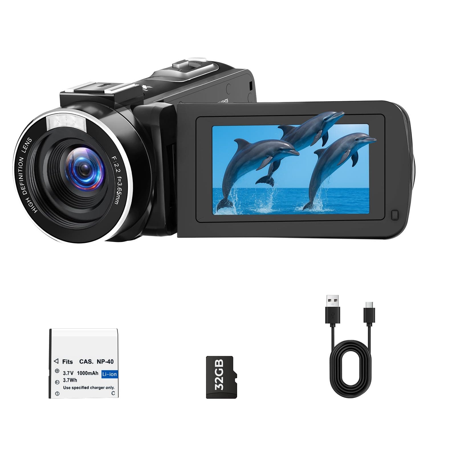 Videocamera 2.7K Camcorder 48MP zoom digitale 18X Vlogging Camera per Youtube, 3.0" 270°Schermo Webcam Video Camera con Scheda da 32 GB & Batteria