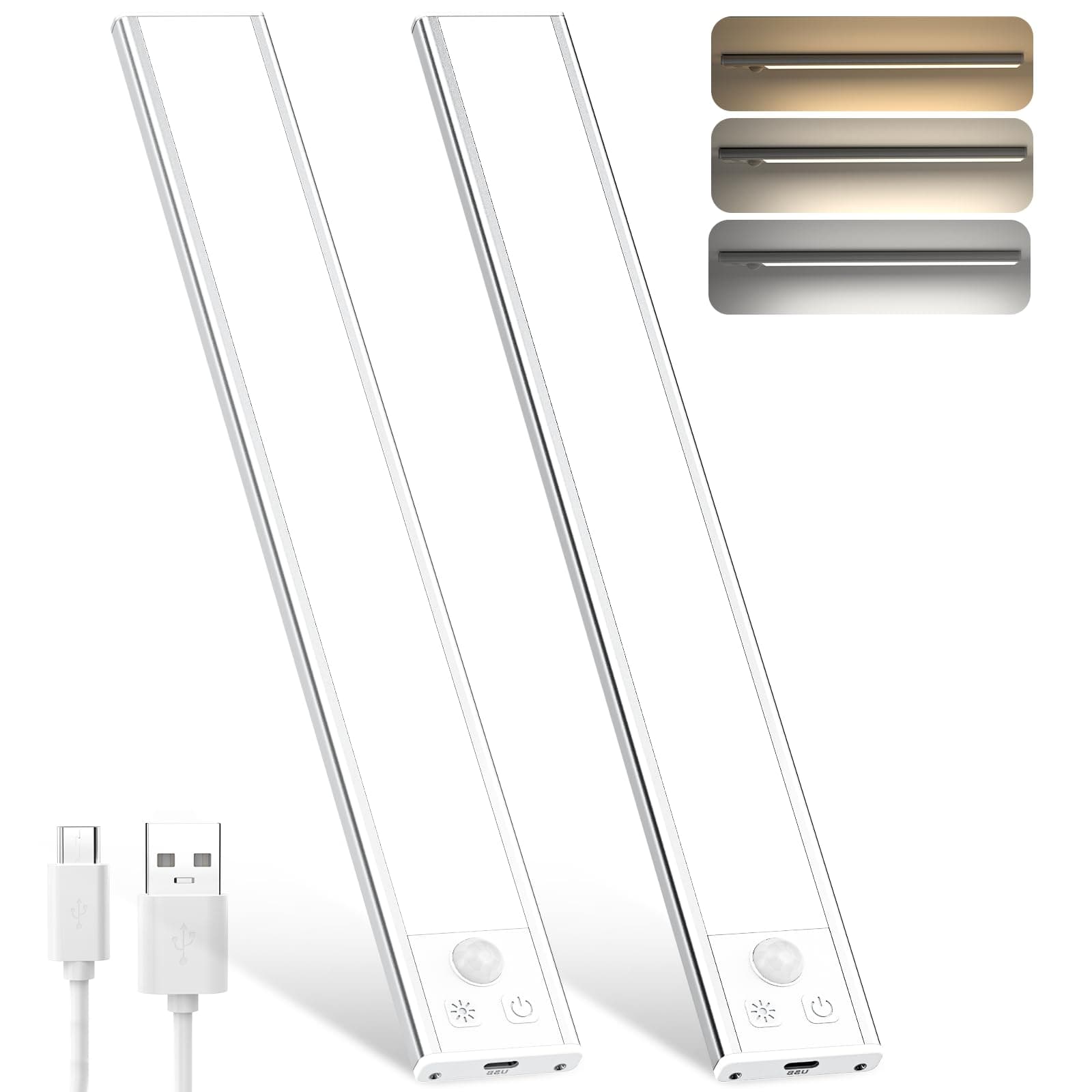 OUILA Luce Armadio LED con Sensore, 3 Temperature di Colore Dimmerabile, USB-C Ricaricabile, Senza Fili, Luce Notturna Lampada per Cucina Guardaroba Armadi