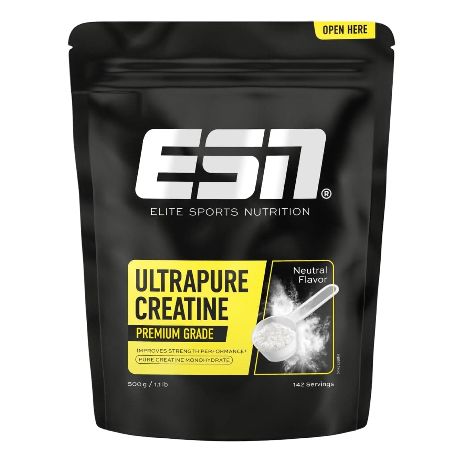 ESN Ultrapure Creatine Monohydrate, 500 g, 142 Portionen, mikrofein und perfekt löslich - made in Germany (Verpackung kann variieren)