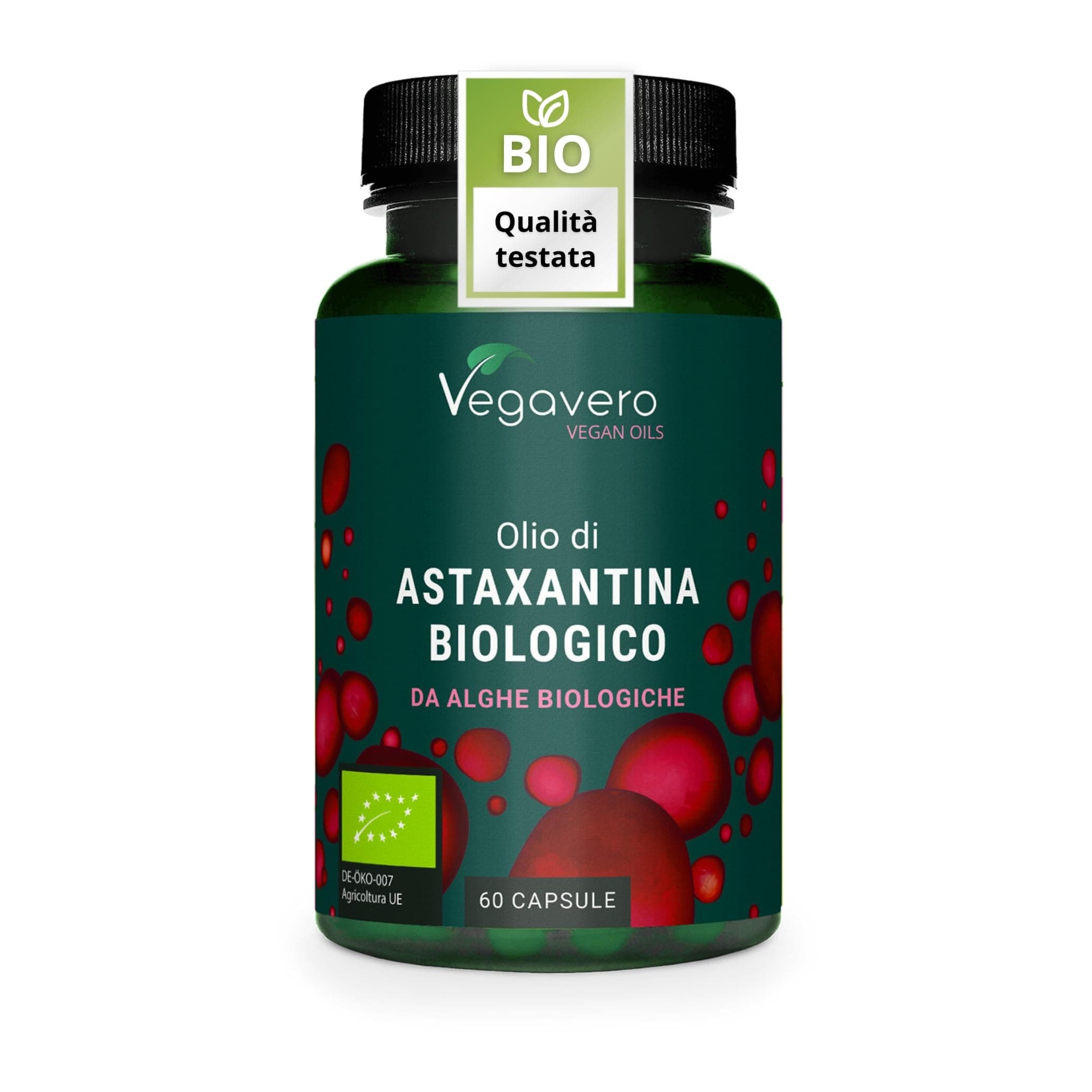 Astaxantina Biologica | Antiossidante Estratto da Haematococcus Pluvialis | Difese Immunitarie, Salute della Pella e degli Occhi | Alta Biodisponibilità | Vegan | Senza Additivi | Vegavero®