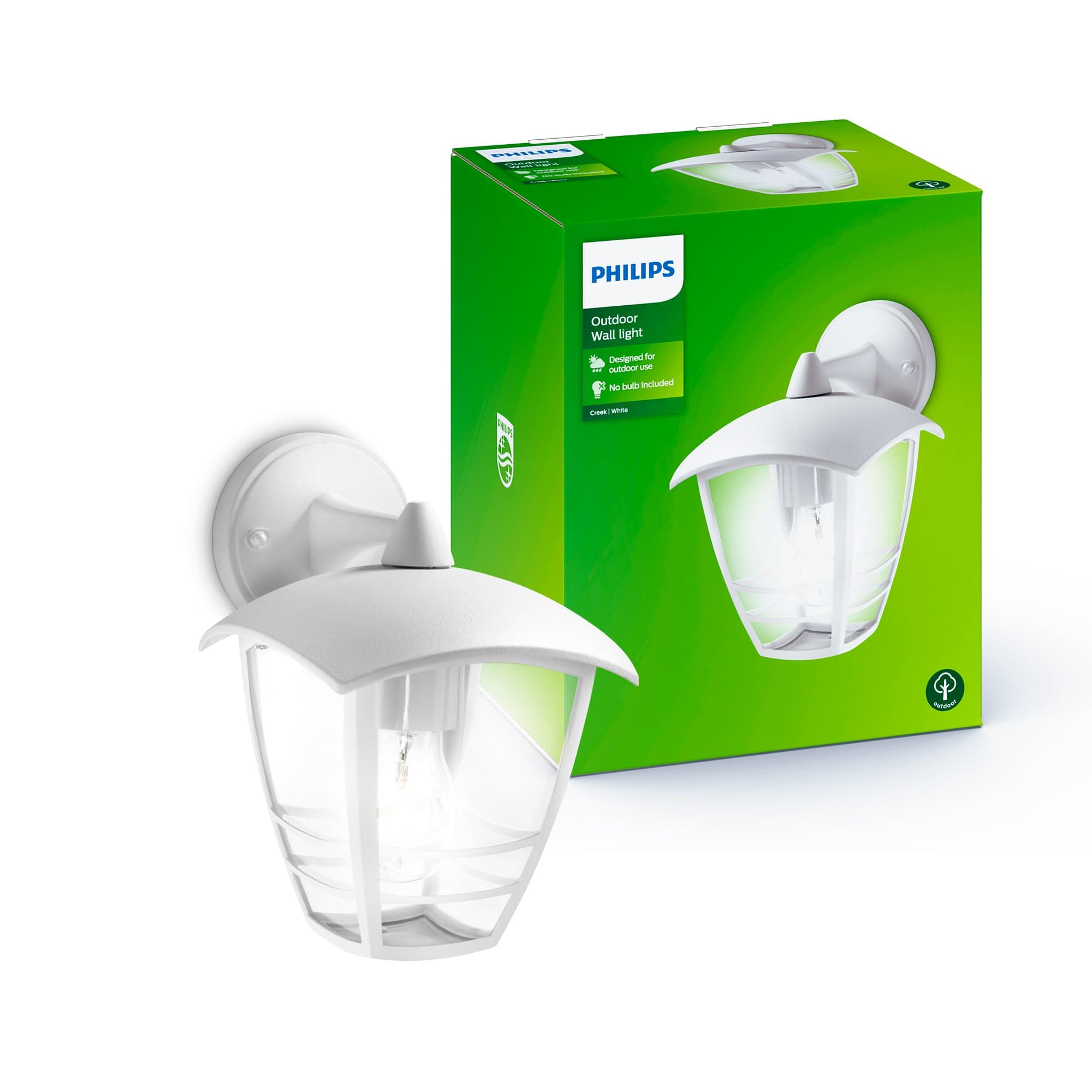 Philips Creek Applique LED da Esterno, Resistente a Intemperie IP44, Durevole, Alluminio, Design Classico, Bianco, Lampadina E27 Venduta Separatamente