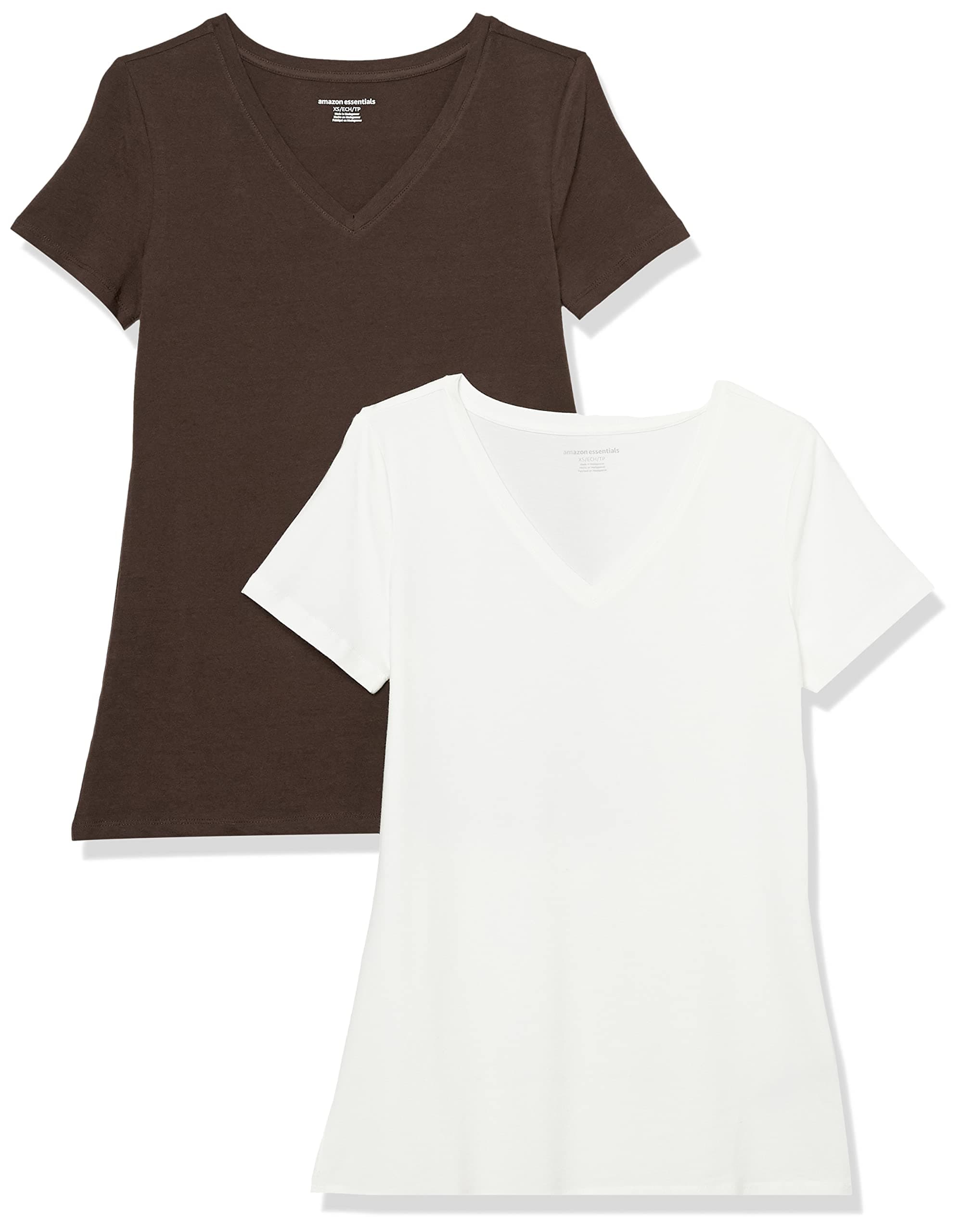 Amazon Essentials T-Shirt a Maniche Corte con vestibilità Classica (Opzioni Girocollo e Scollo a V) Donna, Confezioni Multiple
