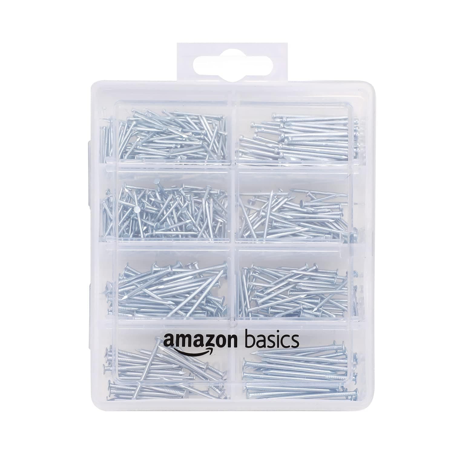 Amazon Basics Nagel-Set, mit Senkkopf-Nägeln, Drahtstiften, gewöhnlichen Nägeln, Drahtnägeln und Bilderrahmen-Nägeln, 550 Stück