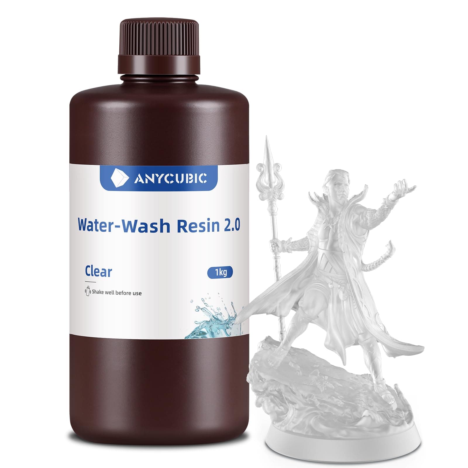 ANYCUBIC Water Washable Resin 2.0, Resina para Impresora 3D Lavable con Agua, Anti-Amarillo, Resina de Agua 405nm, Resina 3D de Bajo Olor para todas las Impresoras 3D LCD, Transparente 1000g
