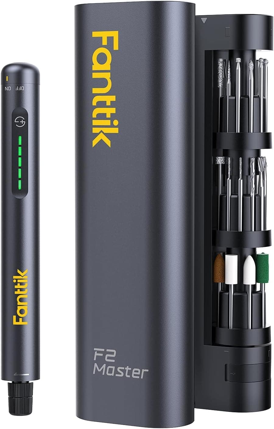 Kit Herramienta Rotativa Inalámbrica Fanttik F2 Master Mini, Motor NeoPulse, 5 Velocidades, 25.000 RPM, 35 Accesorios Con Base Revostor, Grabador, Lijado 3D, Pulido, Perforación y DIY