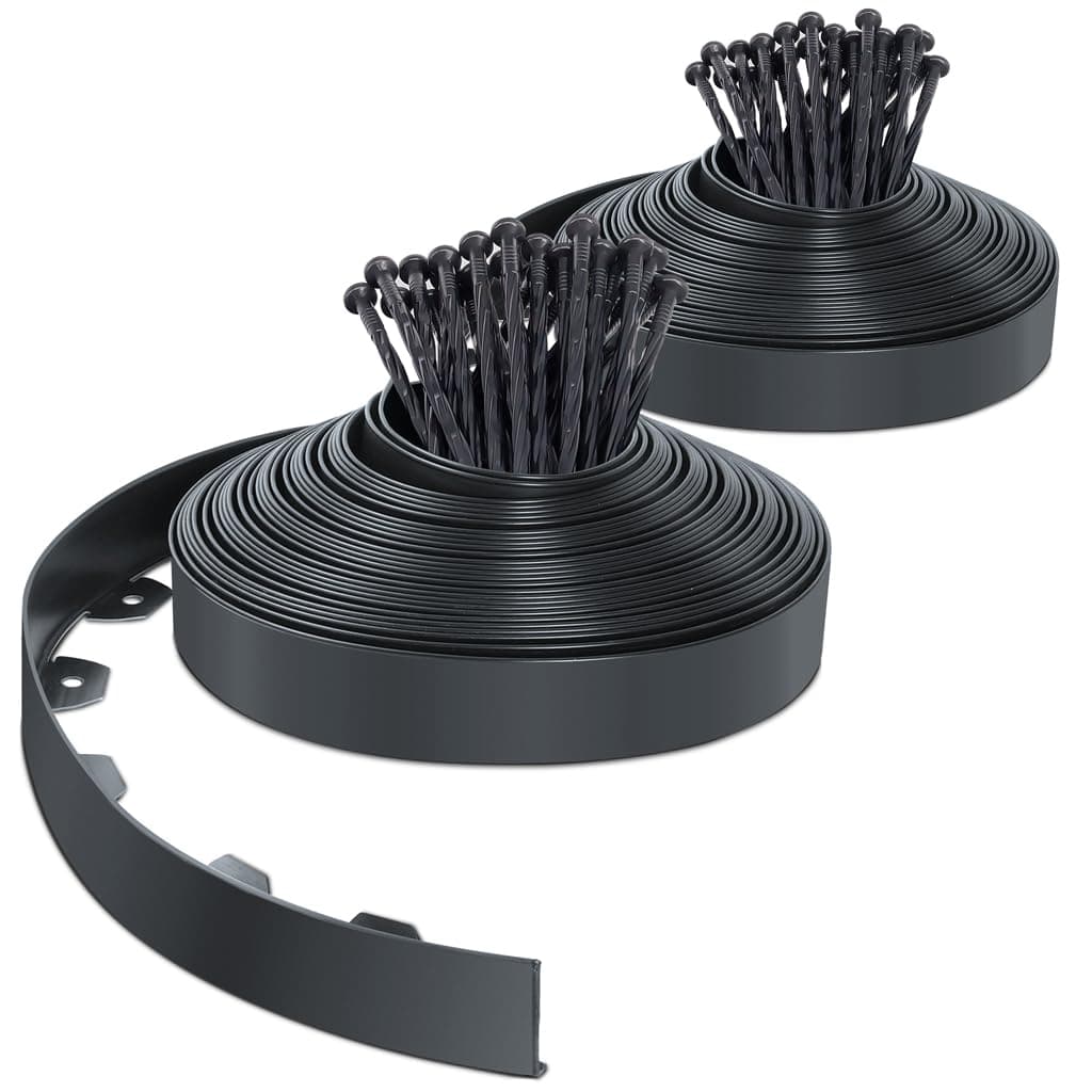 VOUNOT® Bordure de Jardin en Plastique 40 mètres avec 80 Piquets d'ancrage Bordurette de Pelouse Flexible Bordure de Gazon avec piquets Solides Idée de Jardin Hauteur 50mm Anthracite
