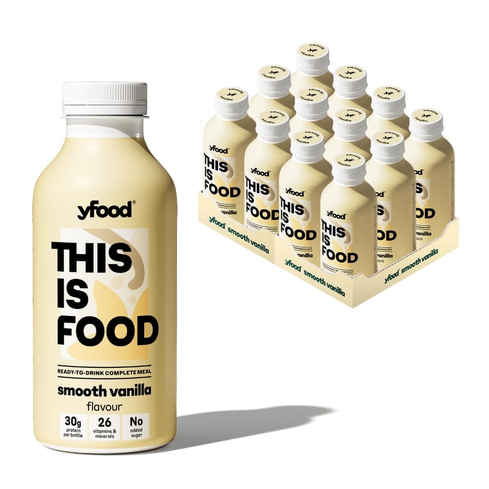 yfood Smooth Vanilla, repas prêt à boire, THIS IS FOOD, substitut de repas, 30 g de protéines, 26 vitamines et minéraux (12 x 500 ml), goût vanille