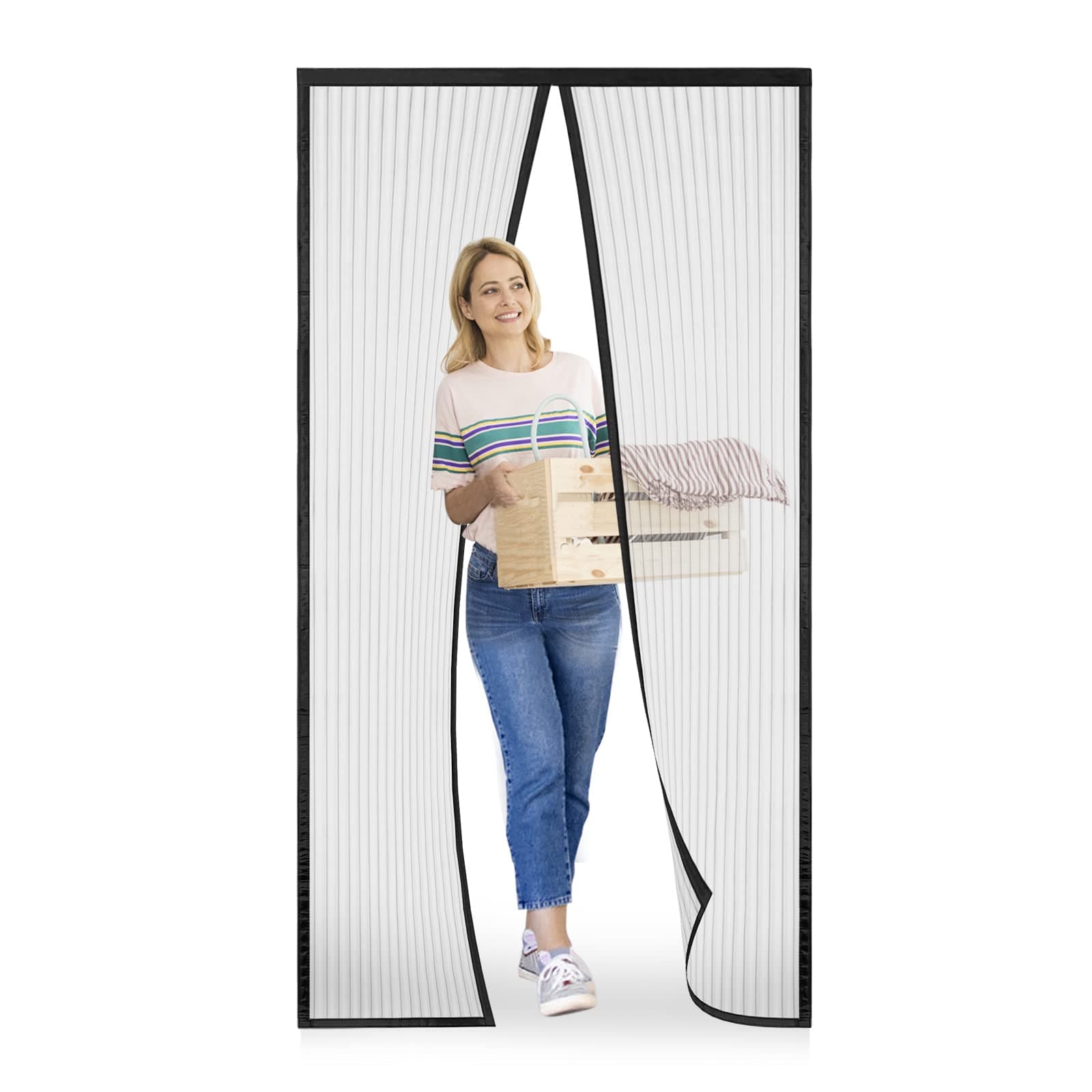 Moustiquaire porte Magnétique Moustiquaire sur Mesure de Porte,Rideau de Porte Antimoustique, pour Couloirs, Portes, Patio.Facile à installer le joint d'étanchéité, Noir, 75 x 210 cm