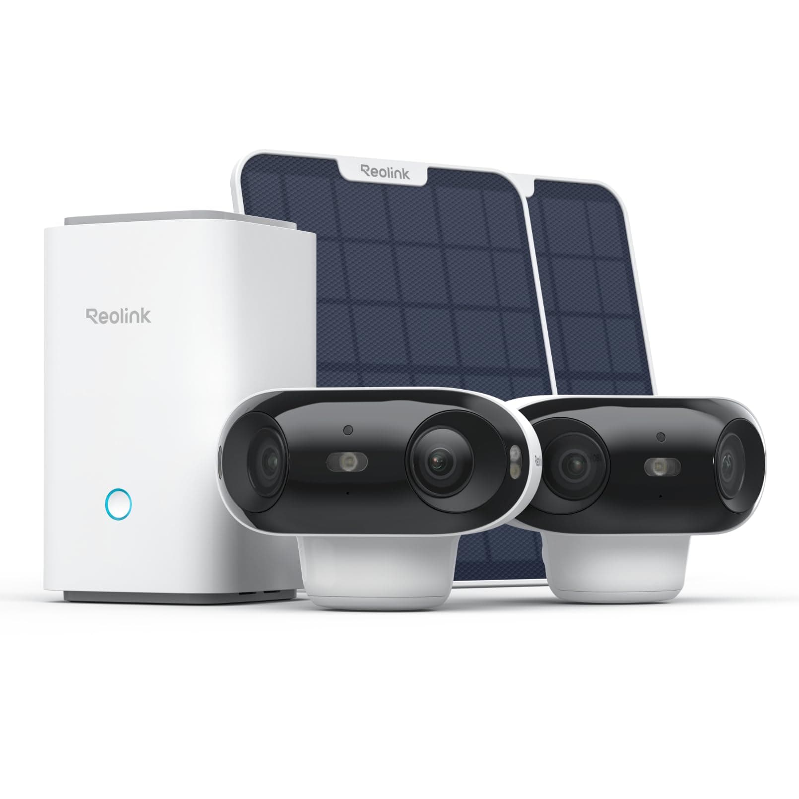 Reolink 4K Caméra Surveillance WiFi Exterieure sans Fil, Panorama à 180, Vision Nocturne ColorX, Wi-FI 6, sans Charges Mensuelles(Stockage Local), IP66, Home Hub+2X Argus 4 Pro+Panneau Solaire
