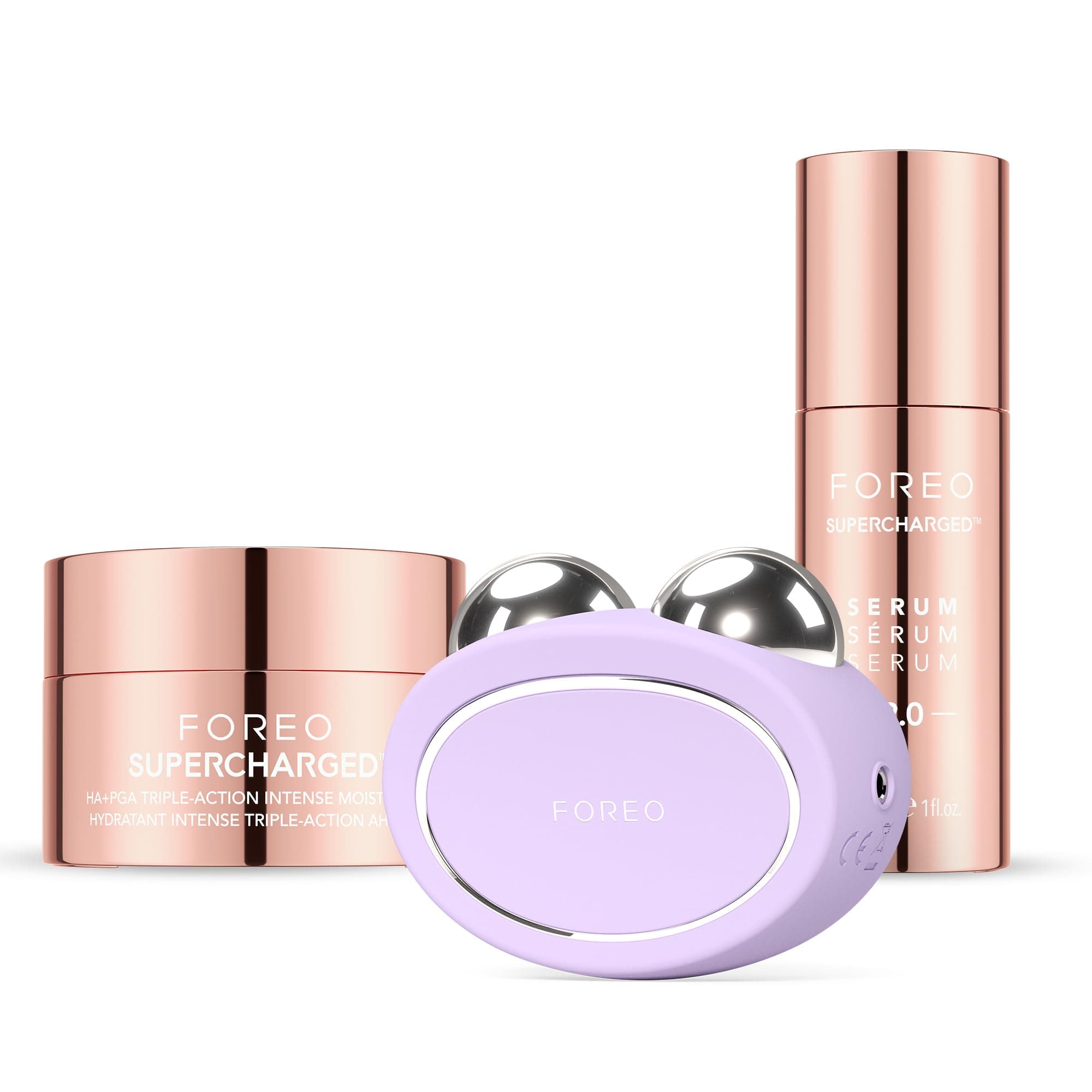 FOREO Set Total Facelift - BEAR 2 masajeador facial de microcorriente + SÉRUM SUPERCHARGED 2.0 30 ml + Crema hidratante intensa de triple acción HA+PGA SUPERCHARGED 15 ml - Antiedad - Skincare