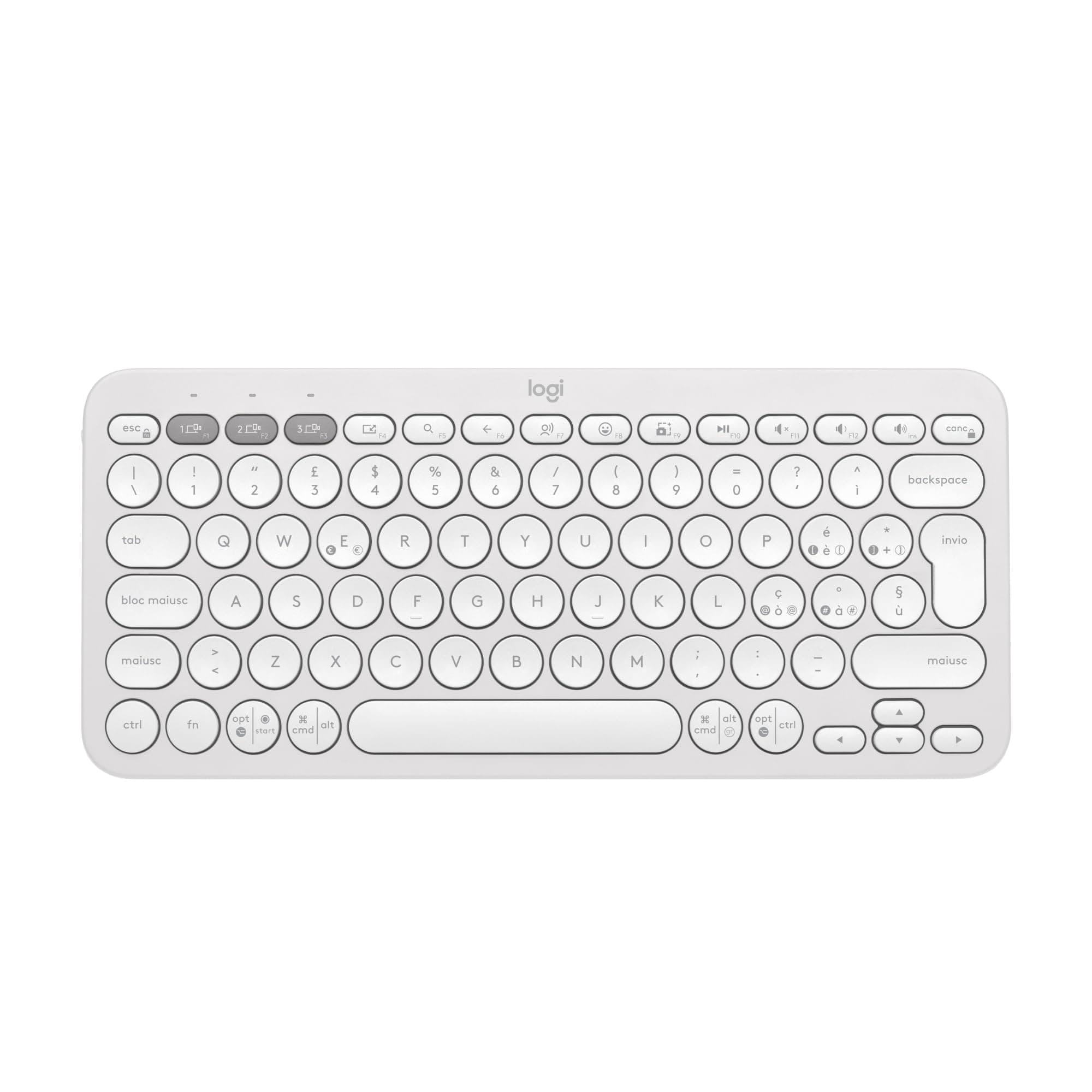Logitech Pebble Keys 2 K380s, tastiera wireless Bluetooth multidispositivo con tasti di scelta rapida personalizzabili, Easy-Switch, Windows, macOS, iPadOS, Android, ChromeOS, italiano QWERTY - Bianco