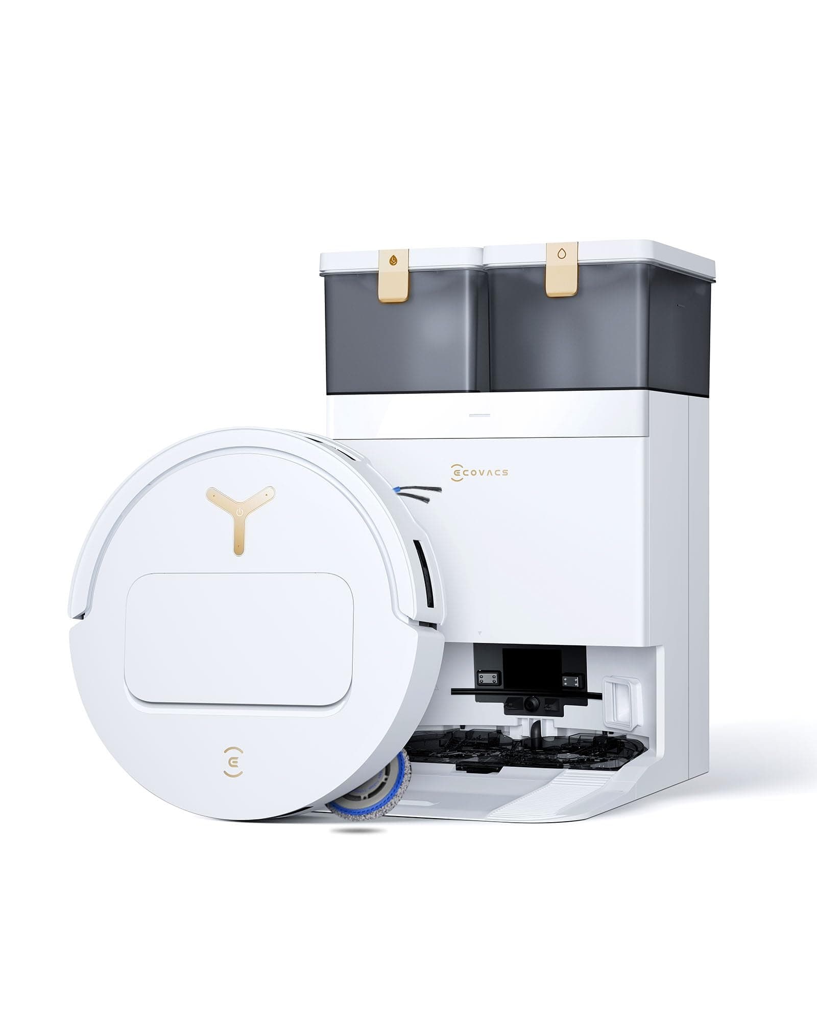 ECOVACS DEEBOT T50 Pro Omni Gen3 Aspirateur Robot Laveur, Brosse latérale et Patin Extensibles, 25 000 Pa, AIVI 3D 3.0, Ajout Auto Solution, Lavage 75 °C, Séchage air Chaud, Ultra-Fin 81mm, Blanc
