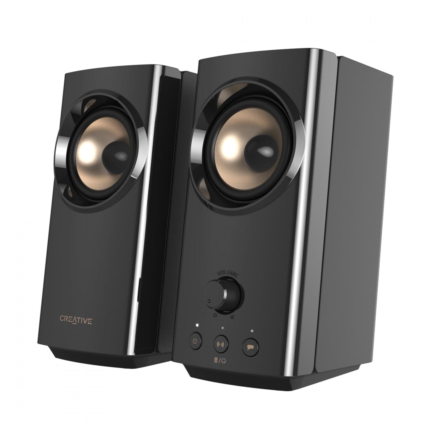 CREATIVE T60 Altavoces de Escritorio compactos 2.0 con Clear Dialog y Surround de Sound Blaster, Audio USB-C, Puertos para micrófono y Cascos, Bluetooth 5.0, para Ordenadores y portátiles