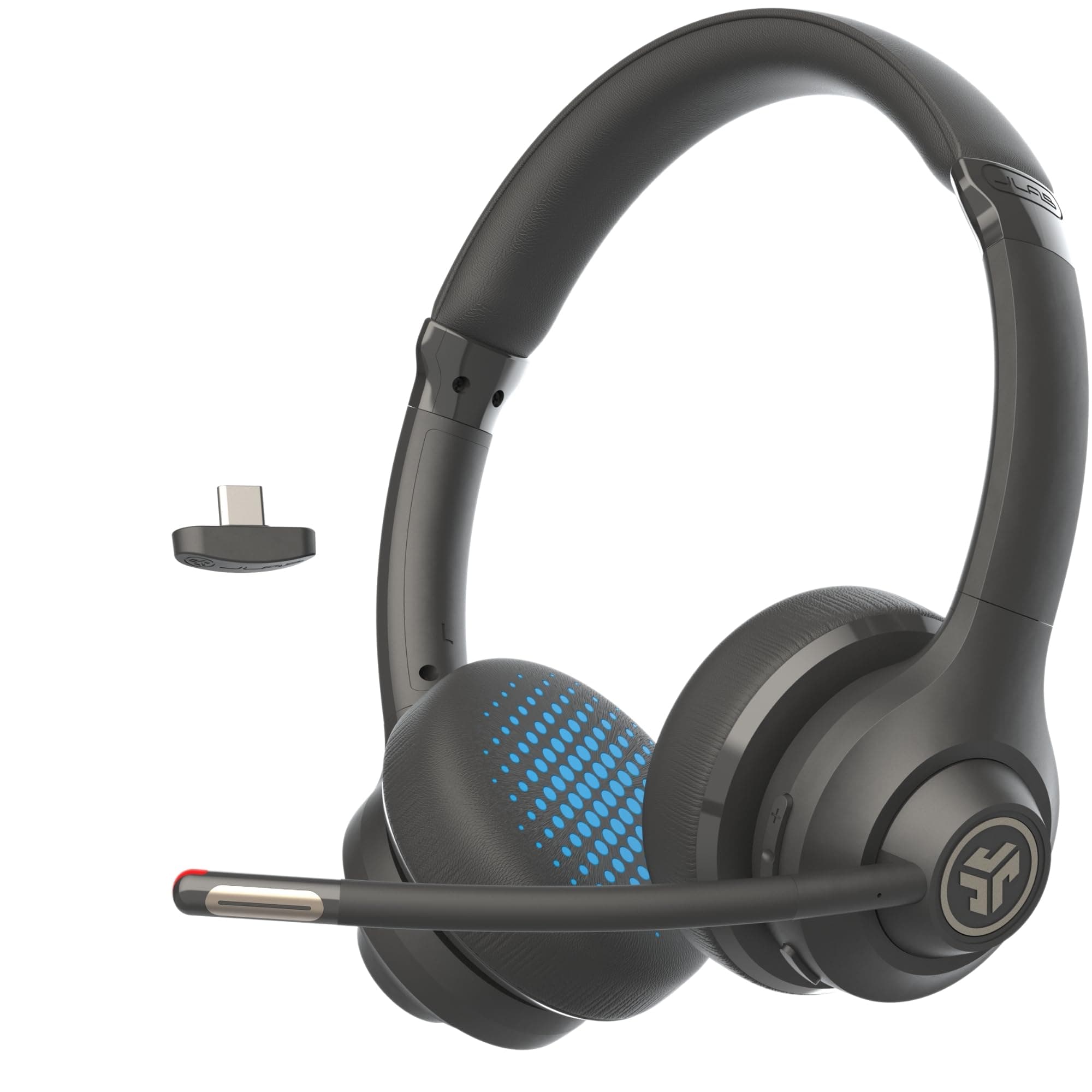 JLab Go Work Casque Bluetooth sans Fil avec Micro, 2e Gén - +55h d'Autonomie, Bluetooth Multipoint ou Dongle USB-C, Casque Micro sans Fil ou Filaire pour PC Ordinateur, Bureau, Télétravail