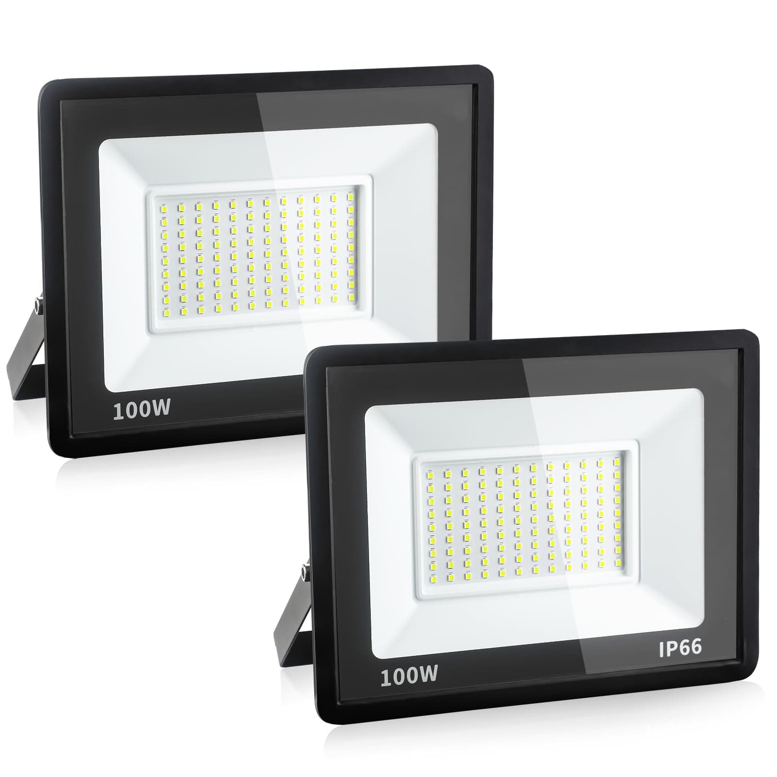 Fynokst 100W Focos LED Exterior Interior, 10800LM Súper Brillante Foco LED Exterior Interior, 6000K Luz Fría, IP66 Impermeable Luz Exterior para Jardín, Garaje, Campo de Deportes, 2 Piezas