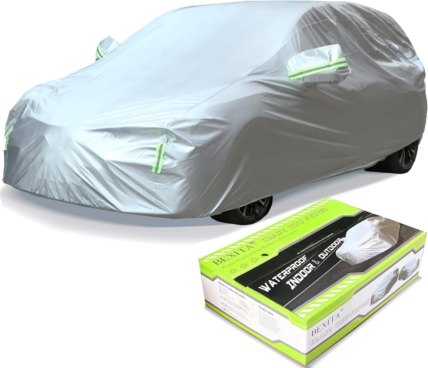 BEXITA Funda Coche Funda de Impermeable Exterior A Prueba de Polvo A Prueba de Nieve Protección UV Fundas Coche para Hatchback Longitud (hasta 450cm)