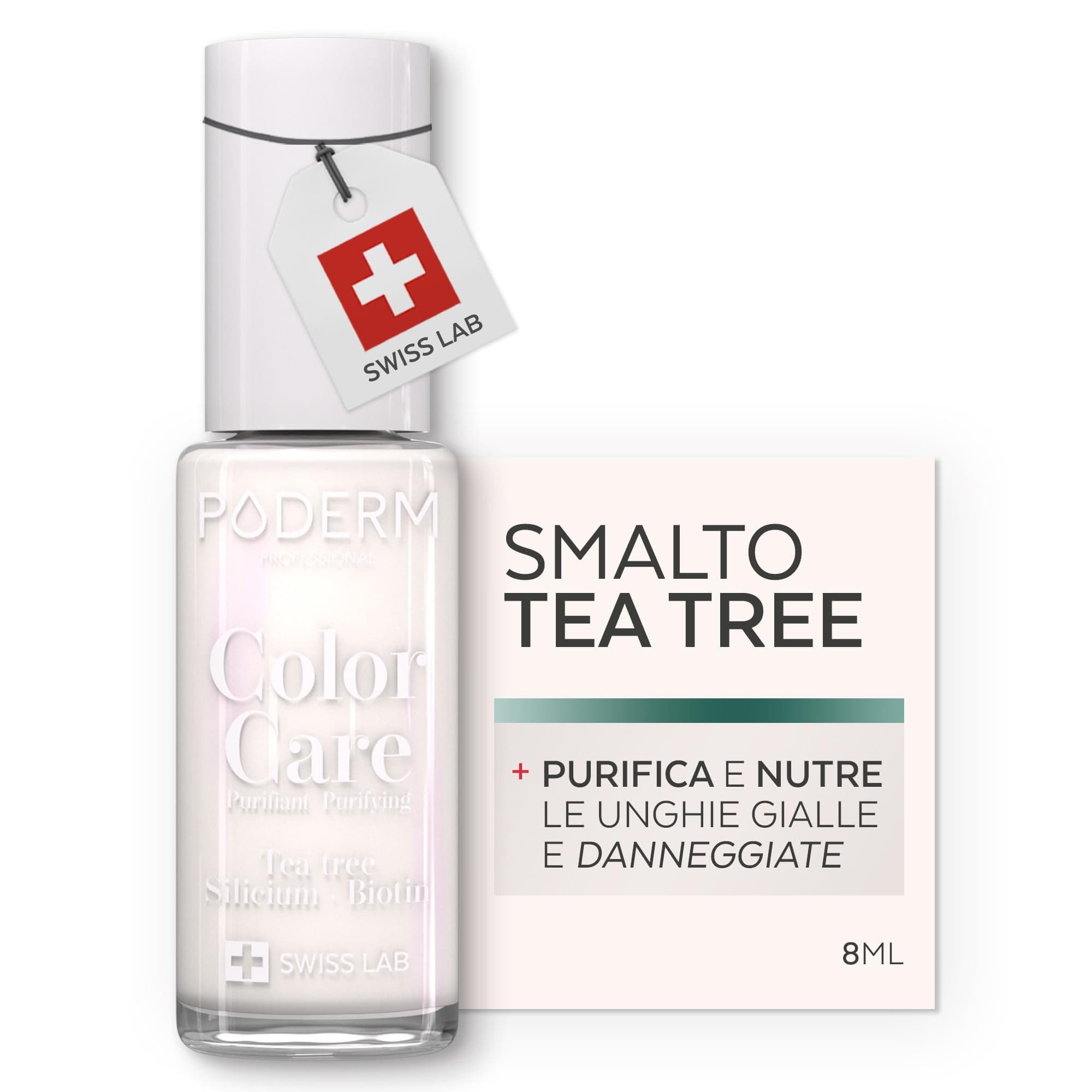 PODERM - MICOSI DELLE UNGHIE | Smalto colorato TEA TREE | Prevenzione e trattamento delle unghie gialle/danneggiate dalla MICOSI | TRATTAMENTO E COLORE | Mani/Piedi | Swiss Made