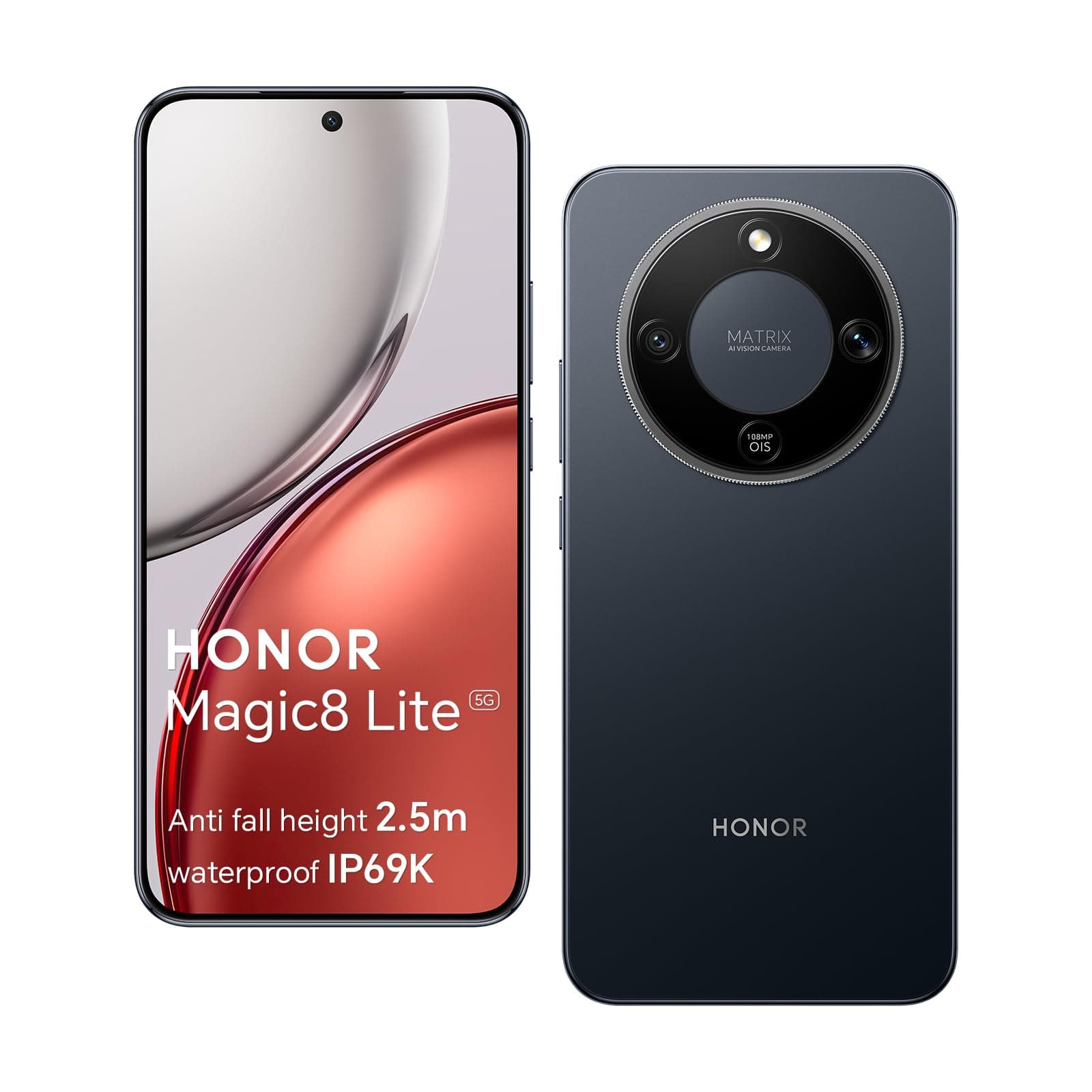 HONOR Magic8 Lite 5G Smartphone, Cámara con IA de 108 MP, Batería de 7330 mAh, 8 GB RAM y 512 GB, 6,79" 120 Hz 6000 nits, Snapdragon 6 Gen 4, Resistencia a Caídas de 2,5M, IP69K IP68, Negro