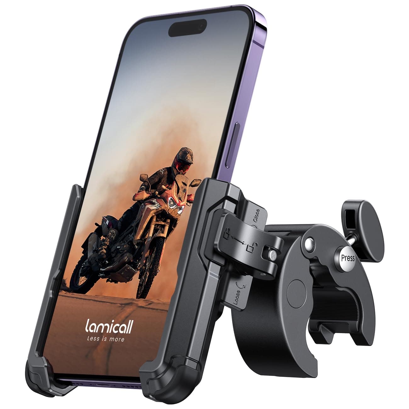 Lamicall Support Téléphone Vélo [1S Libération] Rotation à 360°, Support Téléphone Moto avec Pince de Guidon à Dégagement Rapide pour iPhone 17/16/15/14/13/12 Pro Max, XS, XR, Huawei, Appareils 4.7-7”
