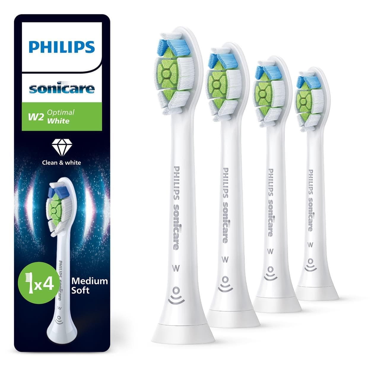 Philips Sonicare W2 Optimal White - Têtes de brosse à dents de rechange d'origine, blanc, lot de 4, HX6064/87