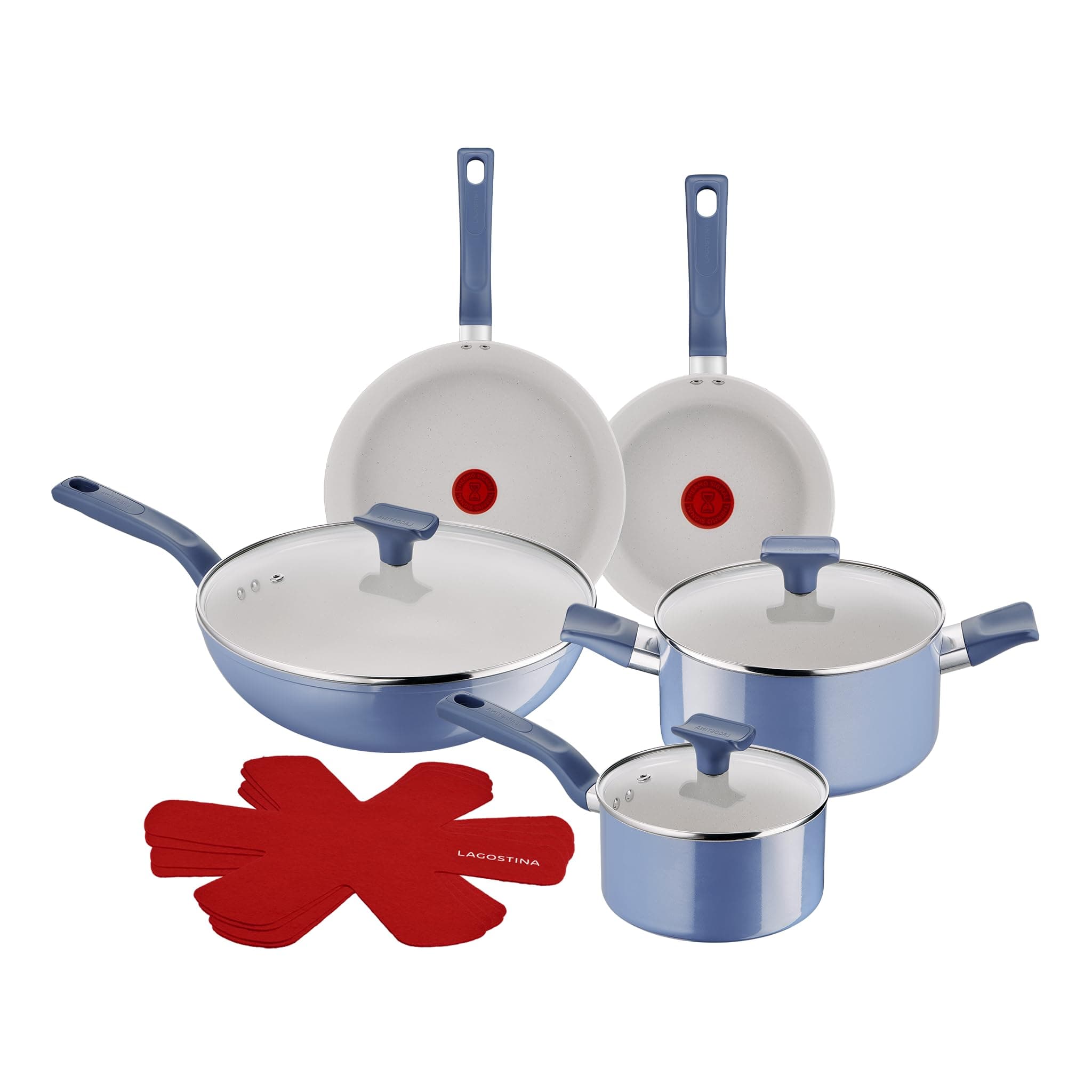 Lagostina Nettuno, Set di Padelle e Pentole Antiaderenti 12 Pezzi in Alluminio Riciclato, Rivestimento Mineralia, Indicatore di Calore Thermo-Signal, Manico Rivettato, Compatibili con Induzione