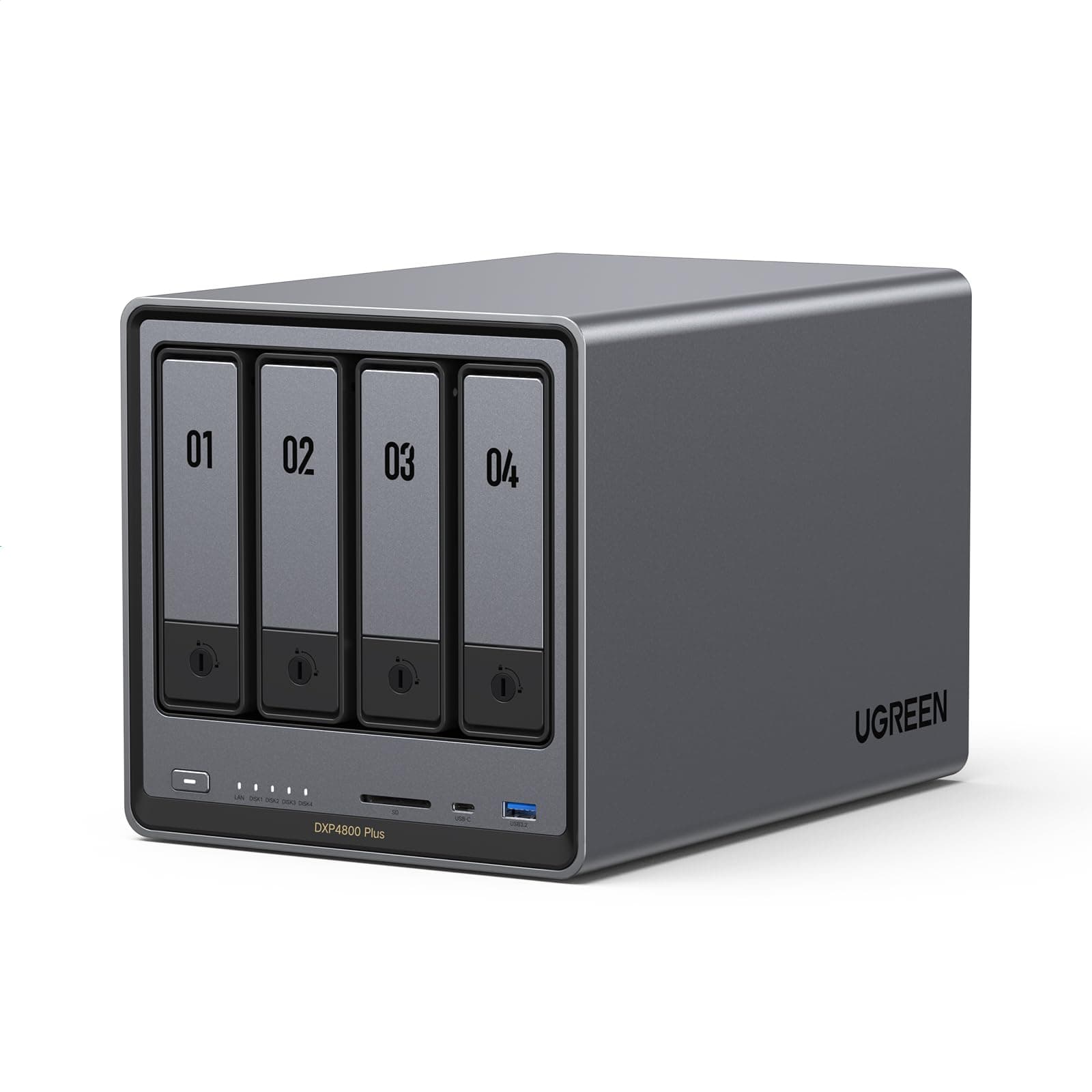 UGREEN NASync DXP4800 Plus, NAS 4 Baies, Intel Pentium Gold 8505 (5 cœurs), 8Go DDR5, 128Go SSD, 10GbE + 2,5GbE, 2 emplacements M.2 NVMe, HDMI 4K (sans Disque)