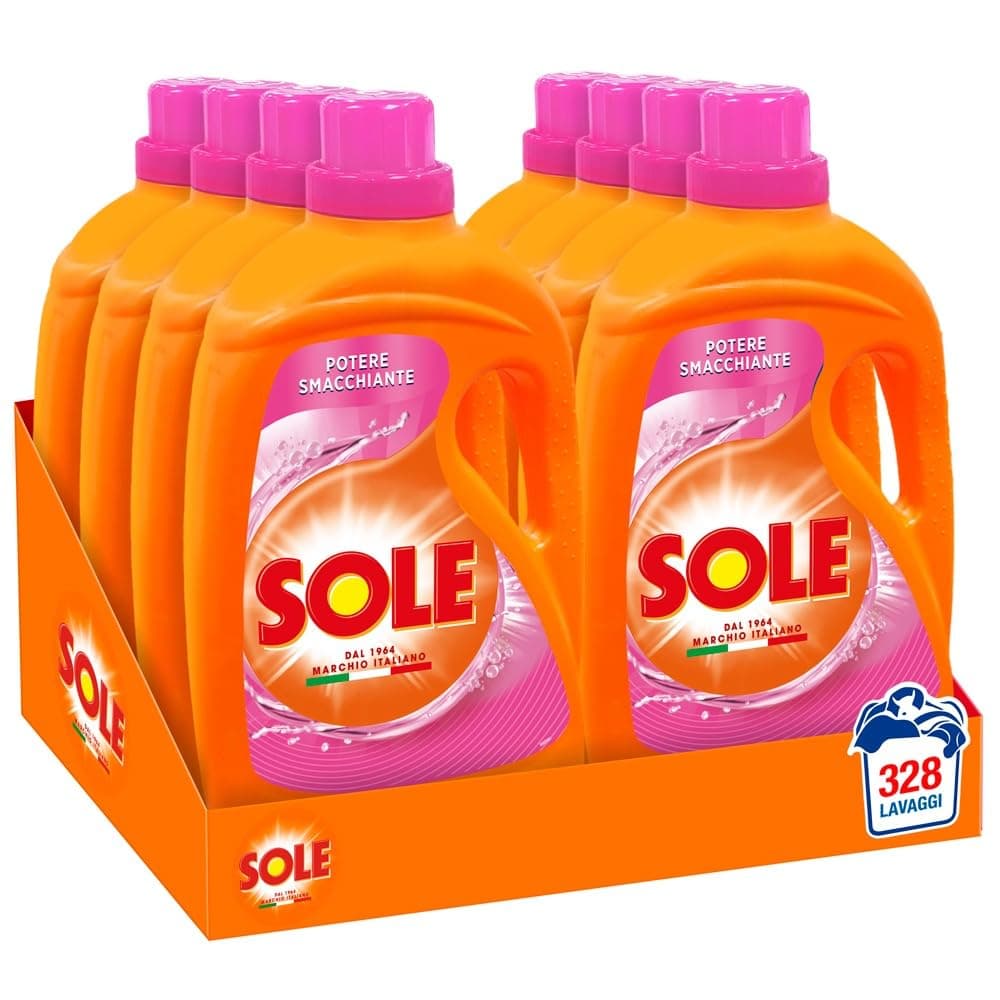 Sole Detersivo Lavatrice Liquido Potere Smacchiante 328 Lavaggi, Formula Igienizzante, 8 Confezioni da 41 Lavaggi