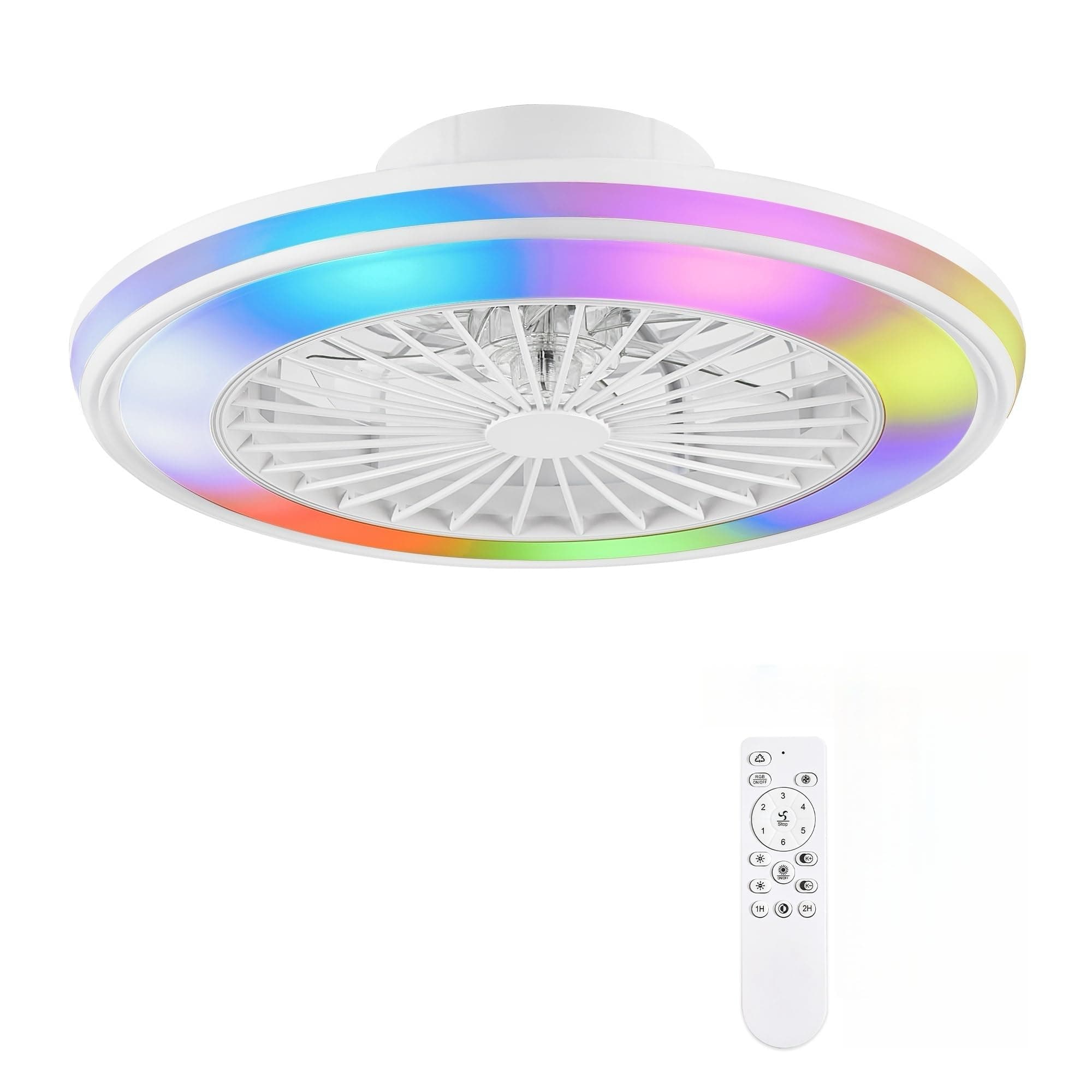 ZMISHIBO Ventilador de Techo con Luz Silencioso 49,5 cm, Ventilador Techo sin Aspas, 32W LED+16W motor DC, 6 velocidades, 3 temperaturas, APP y mando, temporizador, Lámpara Ventilador techo Blanca RGB