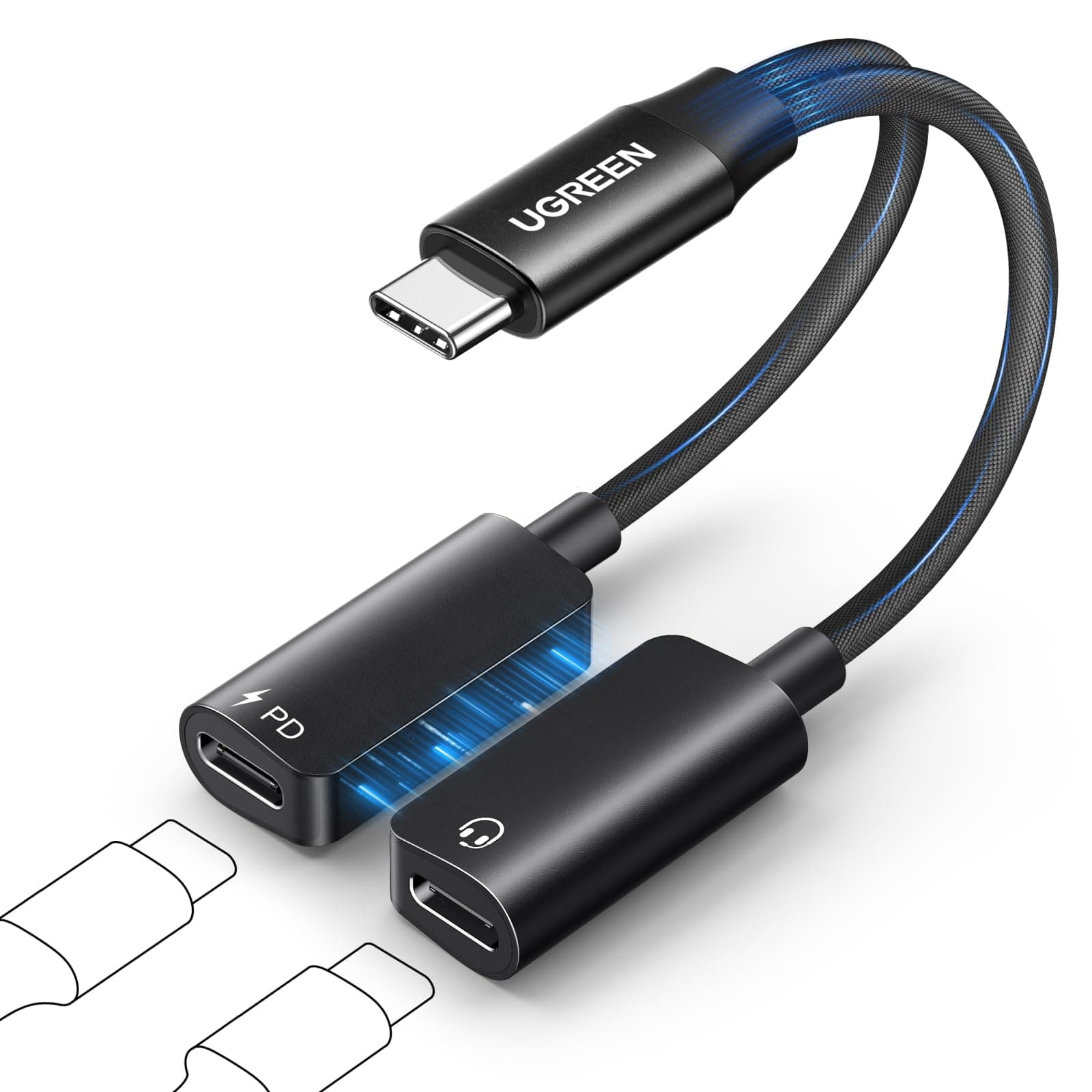 UGREEN USB C Splitter Magnetischer USB C Kopfhörer Adapter und Laden, 2 in 1 Kopfhörer und 60W Schnellladung für iPhone 16 Pro Max iPad Pro/Mini 6 Galaxy S25 S24