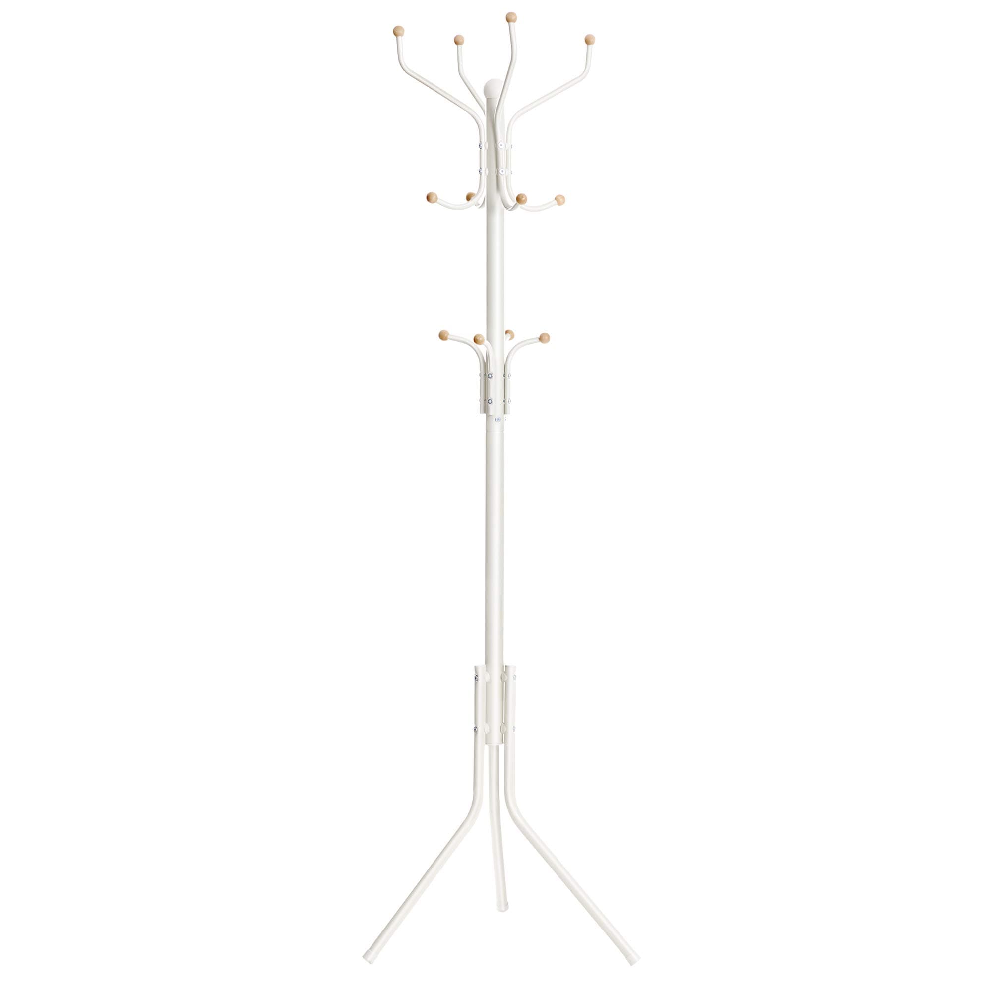 SONGMICS Perchero de Metal, Soporte de Ropa de Pie, Colgador de Bolsos Gorras Ropa, Altura de 182 cm, con 12 Ganchos, Blanco RCR19W