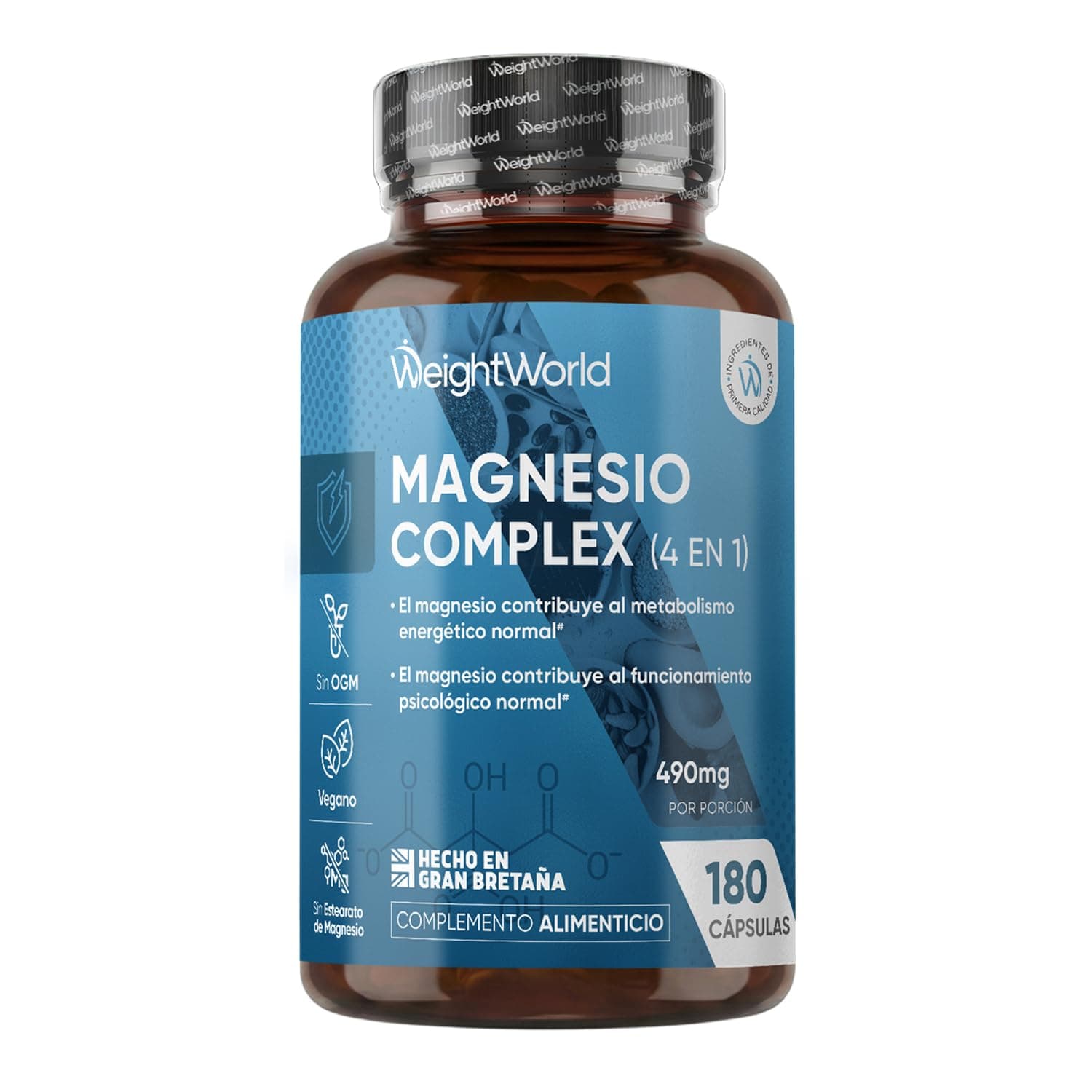 Magnesio Complex 1700mg, 180 Cápsulas Veganas, 400mg de Magnesio Elemental | 3 Meses de Suministro, Con Bisglicinato, Citrato, Malato y Taurato - Con Leucina, Sin Estearato de Magnesio ni OGM